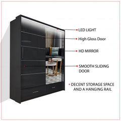 Sycylia High Gloss Sliding Wardrobe with Full Mirror Door – Modern Bedroom Storage