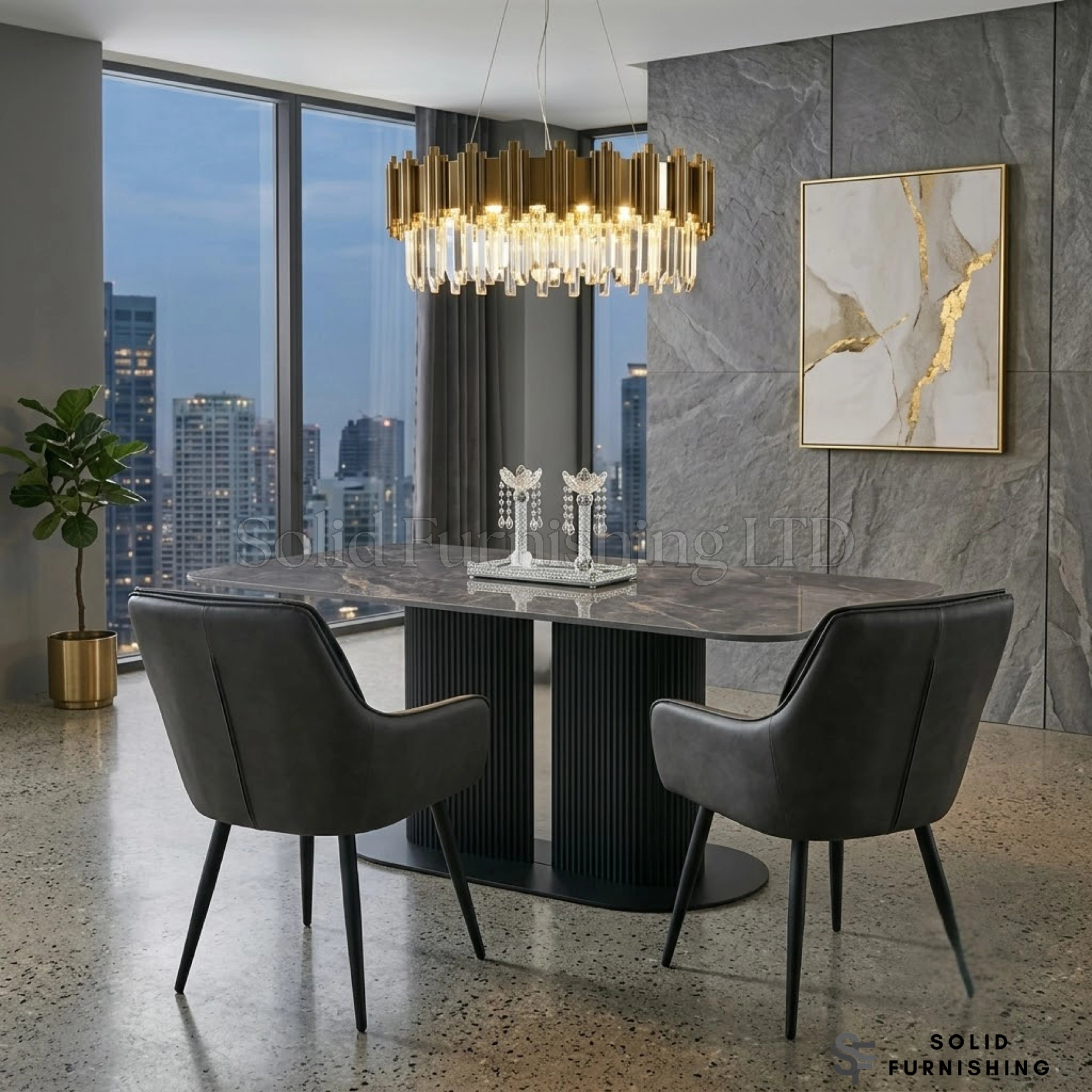 Sydney 160cm Ceramic Marble Effect Dining Table – Fluted Pedestal Design