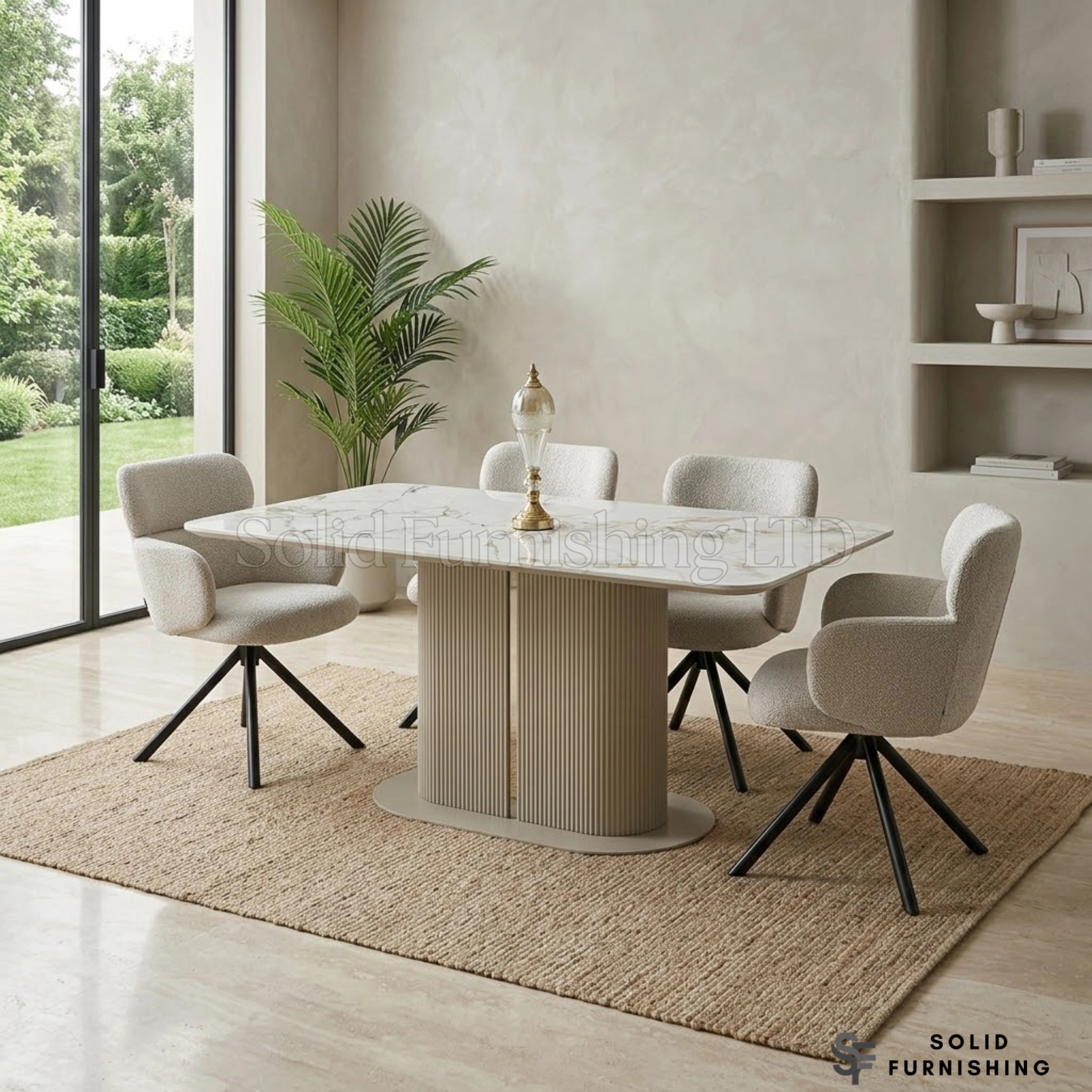Sydney 160cm Ceramic Marble Effect Dining Table – Fluted Pedestal Design