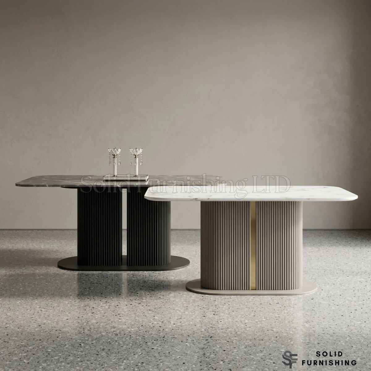 Sydney 160cm Ceramic Marble Effect Dining Table – Fluted Pedestal Design