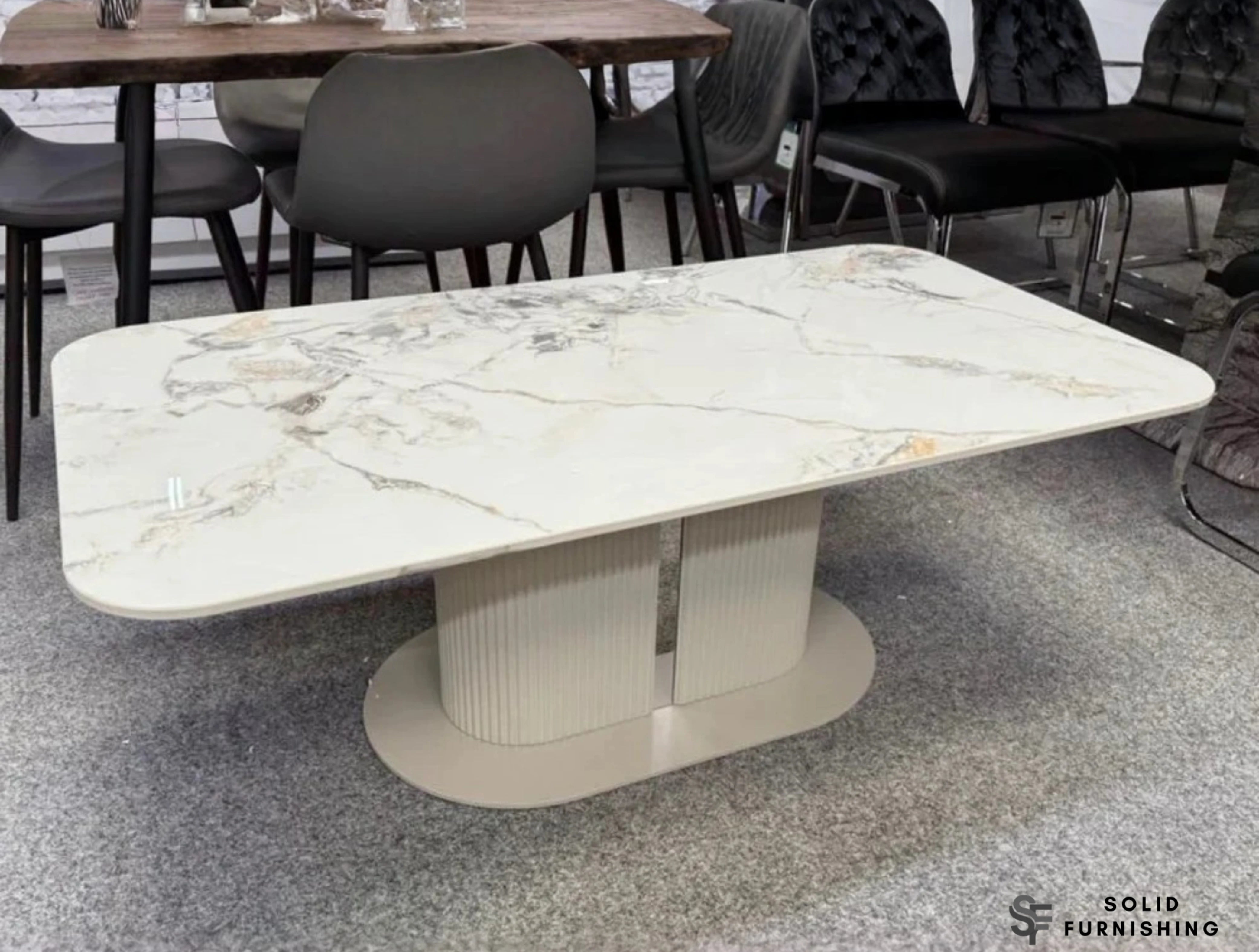 Sydney Cream Ceramic Coffee Table – Modern Rounded Centre Table