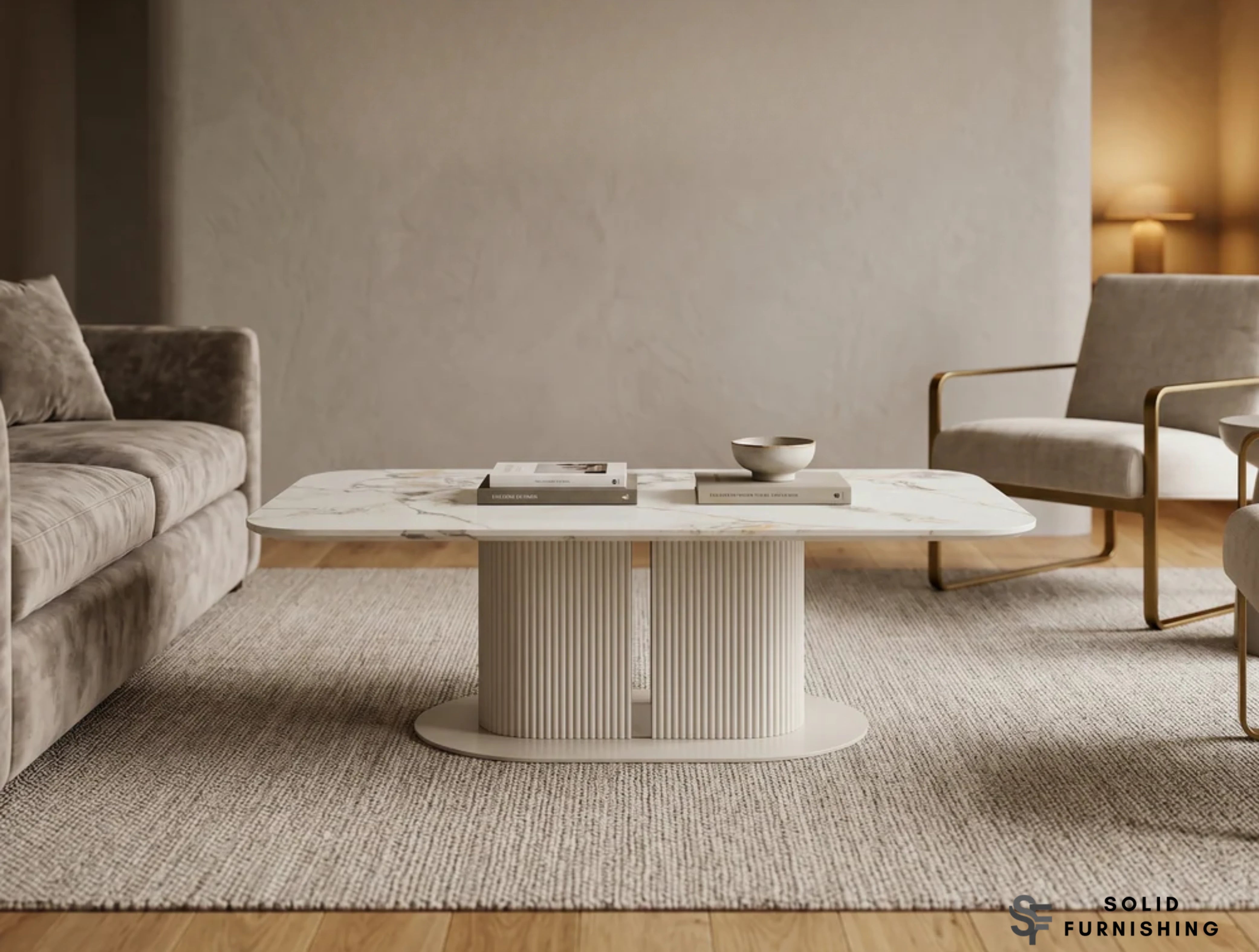 Sydney Cream Ceramic Coffee Table – Modern Rounded Centre Table