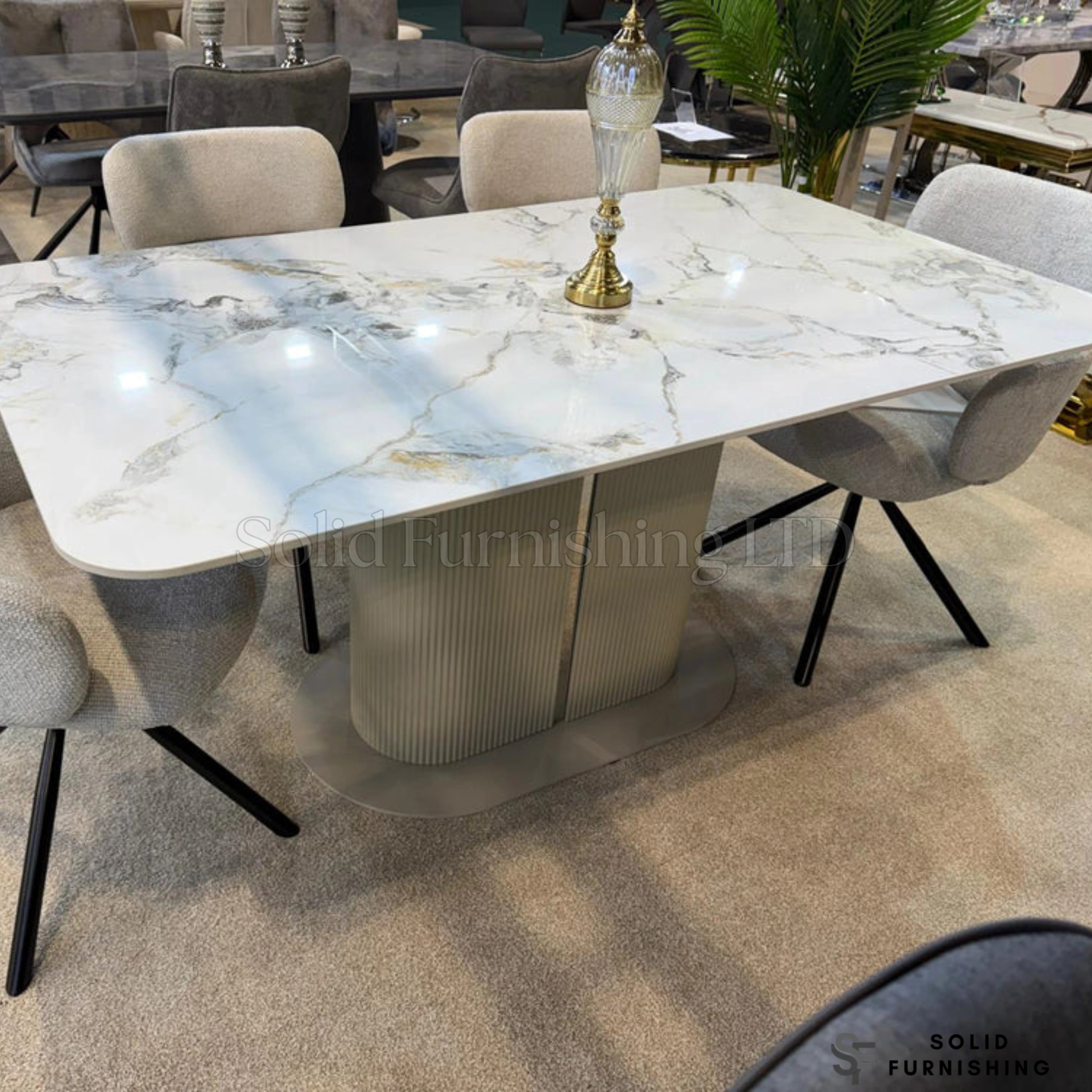 Sydney Cream Ceramic Marble Effect Dining Table Set with Cambridge Beige Chairs – 4 or 6 Seater