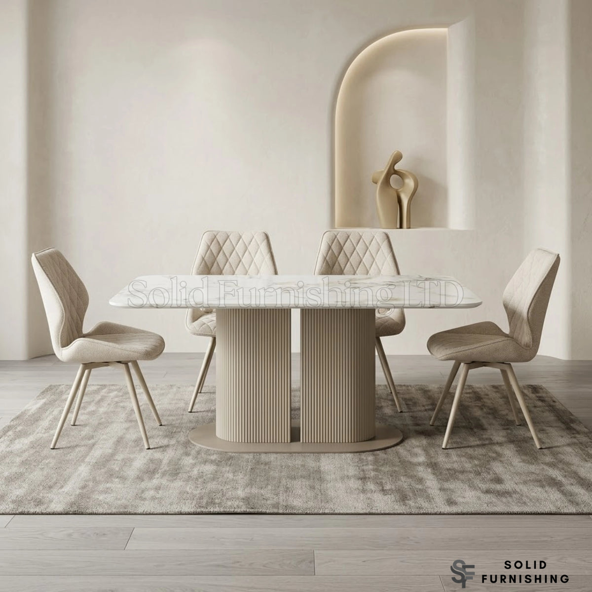Sydney Cream Ceramic Marble Effect Dining Table Set with Cambridge Beige Chairs – 4 or 6 Seater