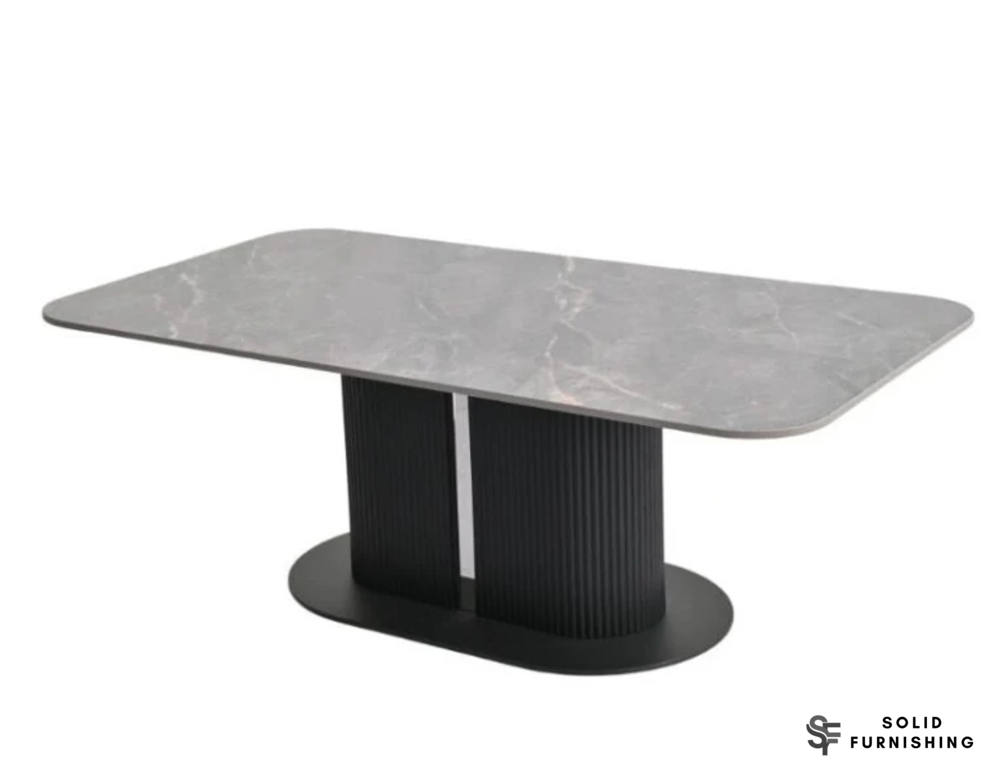 Sydney Grey Ceramic Coffee Table | Modern Rounded Centre Black Base Table