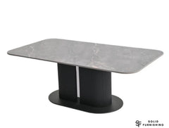 Sydney Grey Ceramic Coffee Table | Modern Rounded Centre Black Base Table