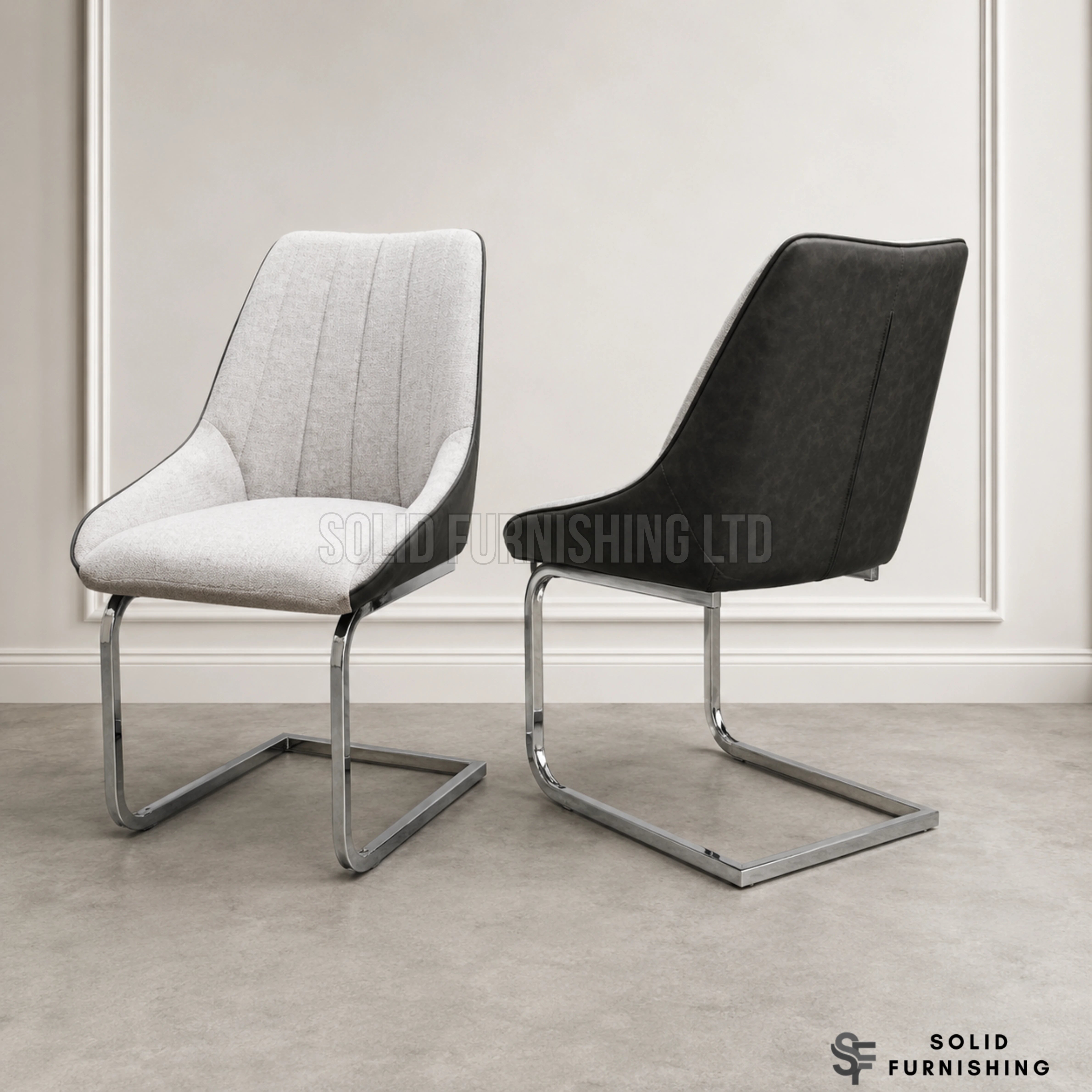 Tenerife Grey Dining Chairs – Modern Cantilever Upholstered Chairs (Set of 2)