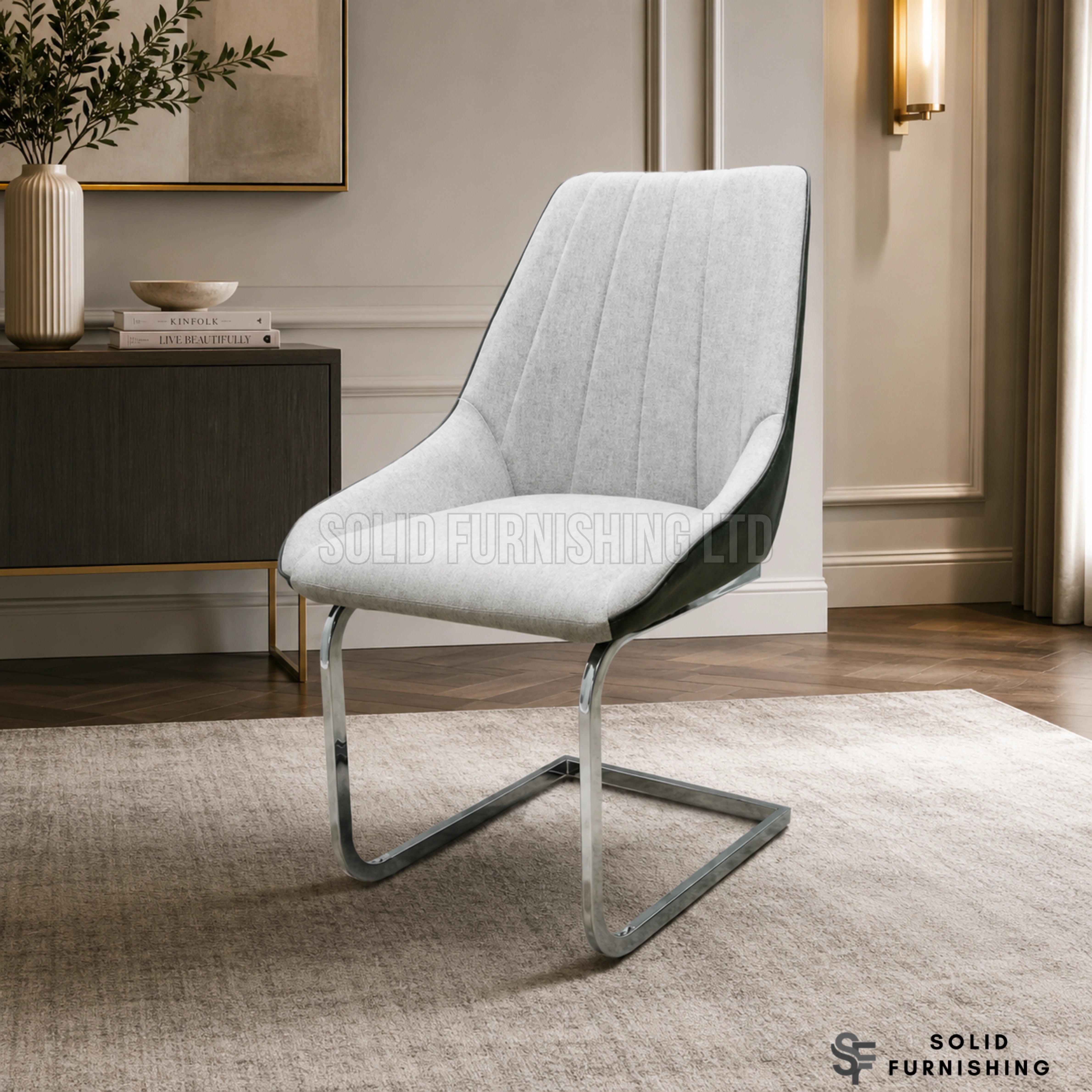 Tenerife Grey Dining Chairs – Modern Cantilever Upholstered Chairs (Set of 2)