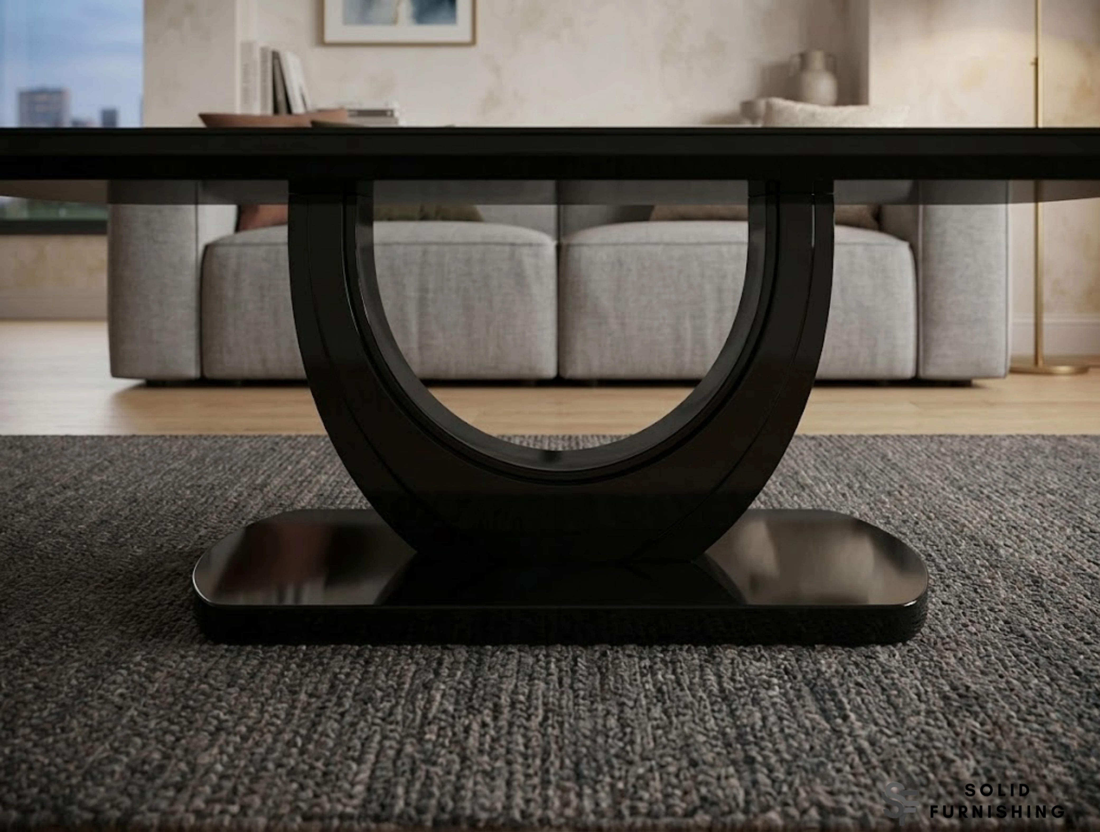 Texas Black High Gloss Coffee Table – Bold U Shaped Statement Centre Table