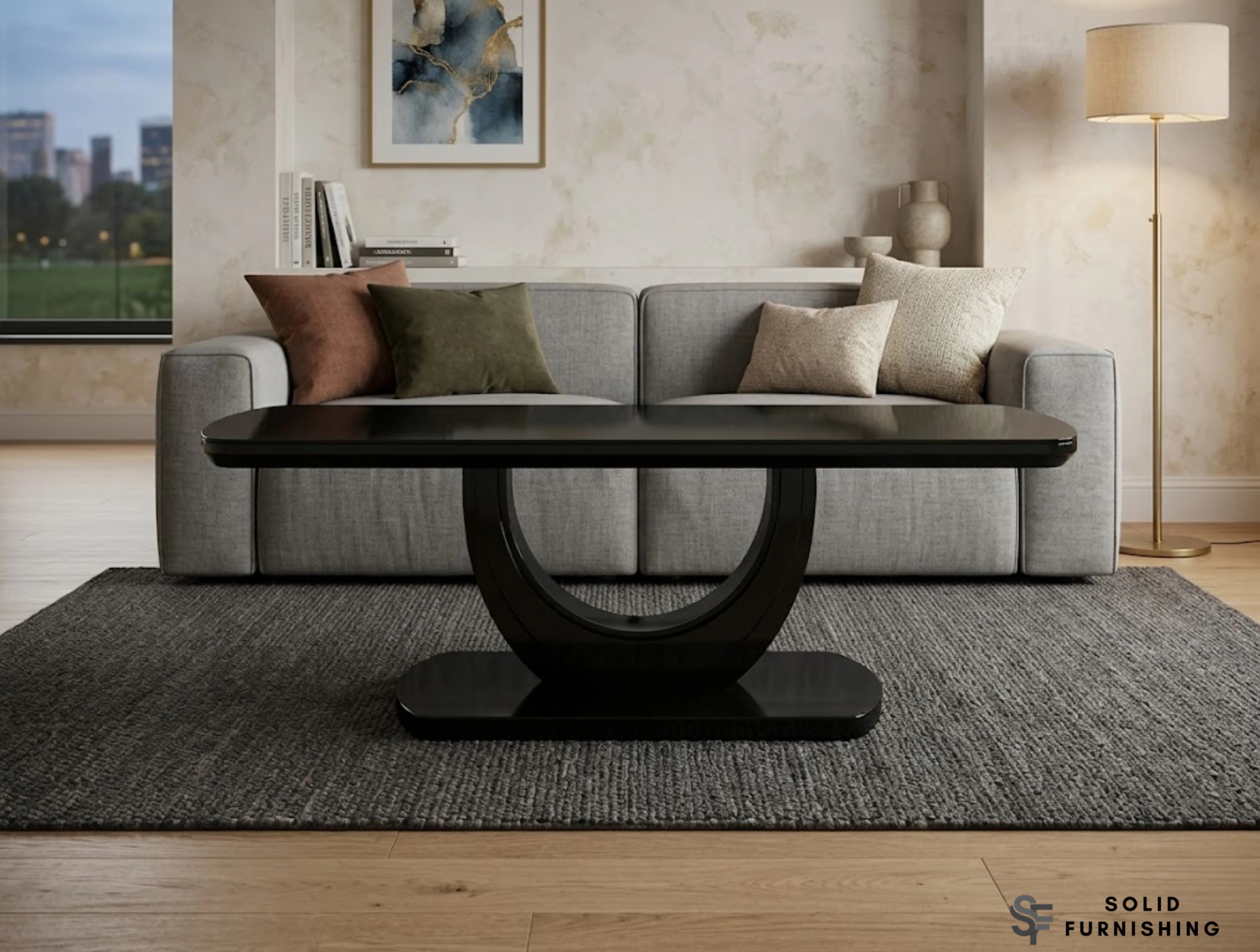 Texas Black High Gloss Coffee Table – Bold U Shaped Statement Centre Table