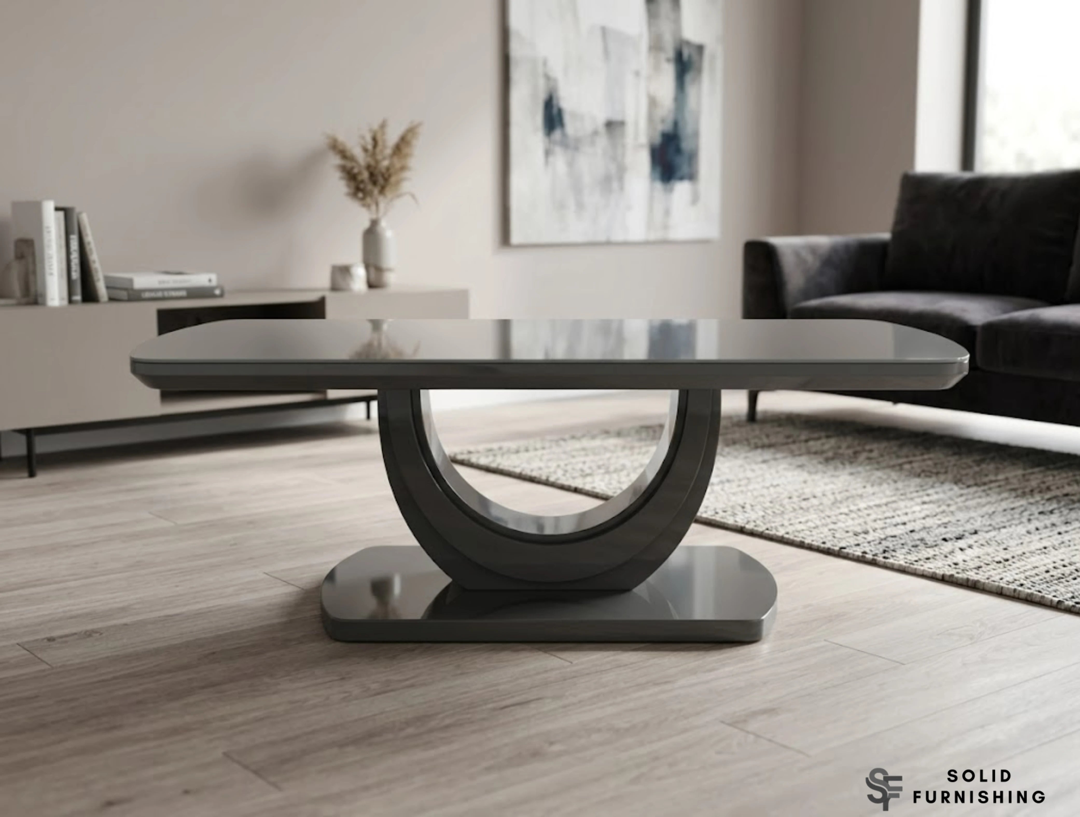 Texas Grey High Gloss Coffee Table – Modern U Shaped Living Room Centre Table