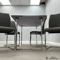 Tokyo 120cm Grey Stone Effect Glass Dining Table – Chrome Frame