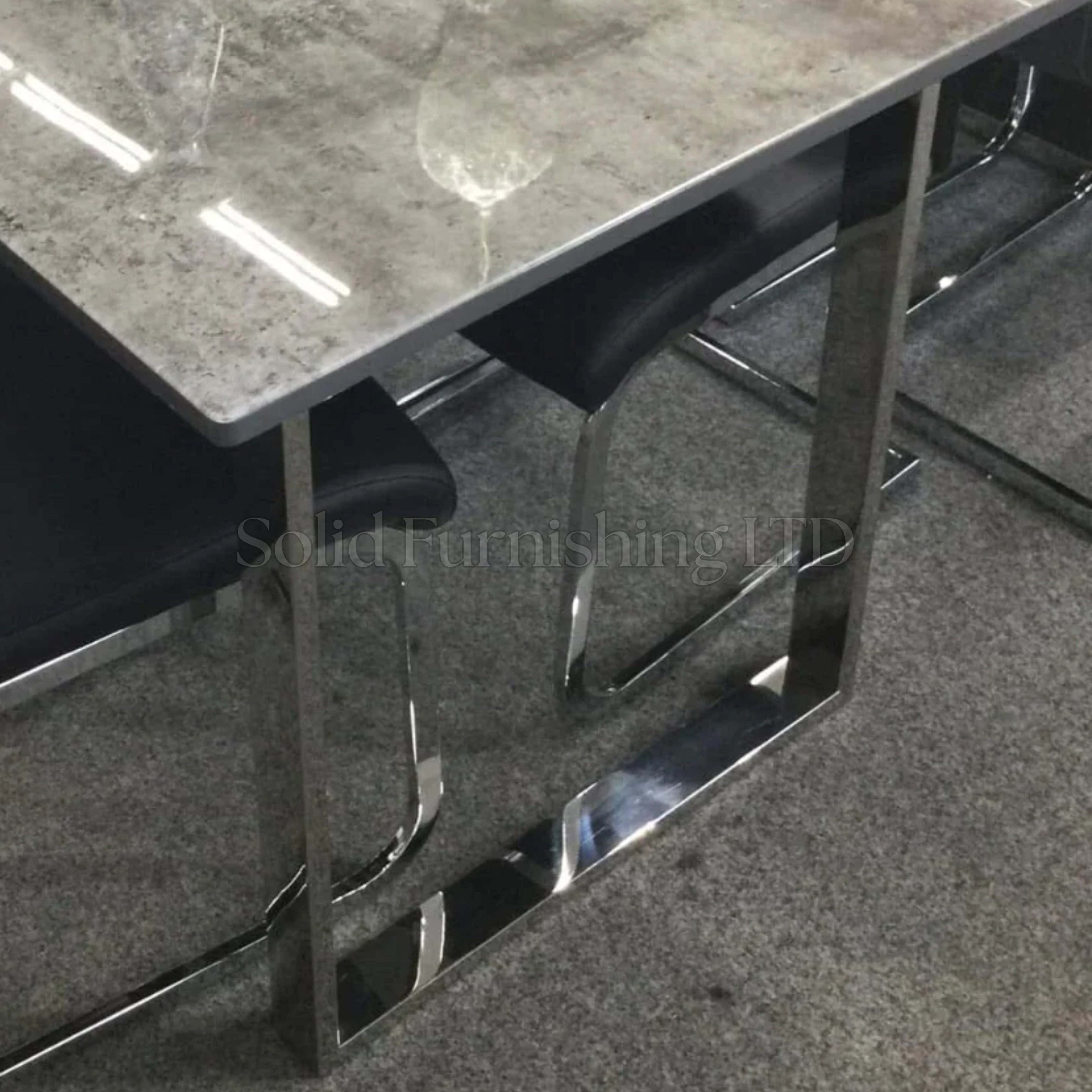 Tokyo 120cm Grey Stone Effect Glass Dining Table – Chrome Frame