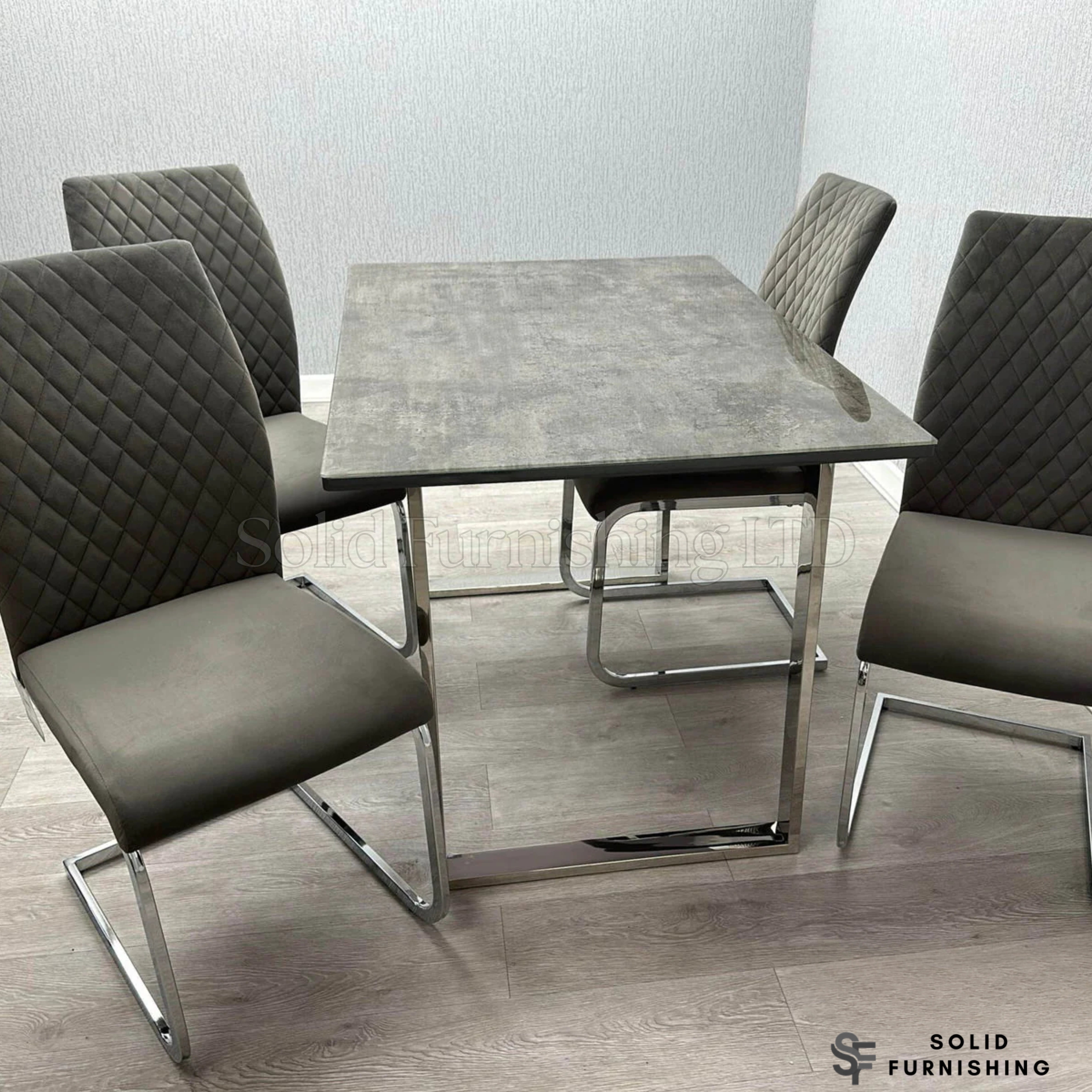Tokyo 120cm Grey Stone Effect Glass Dining Table – Chrome Frame