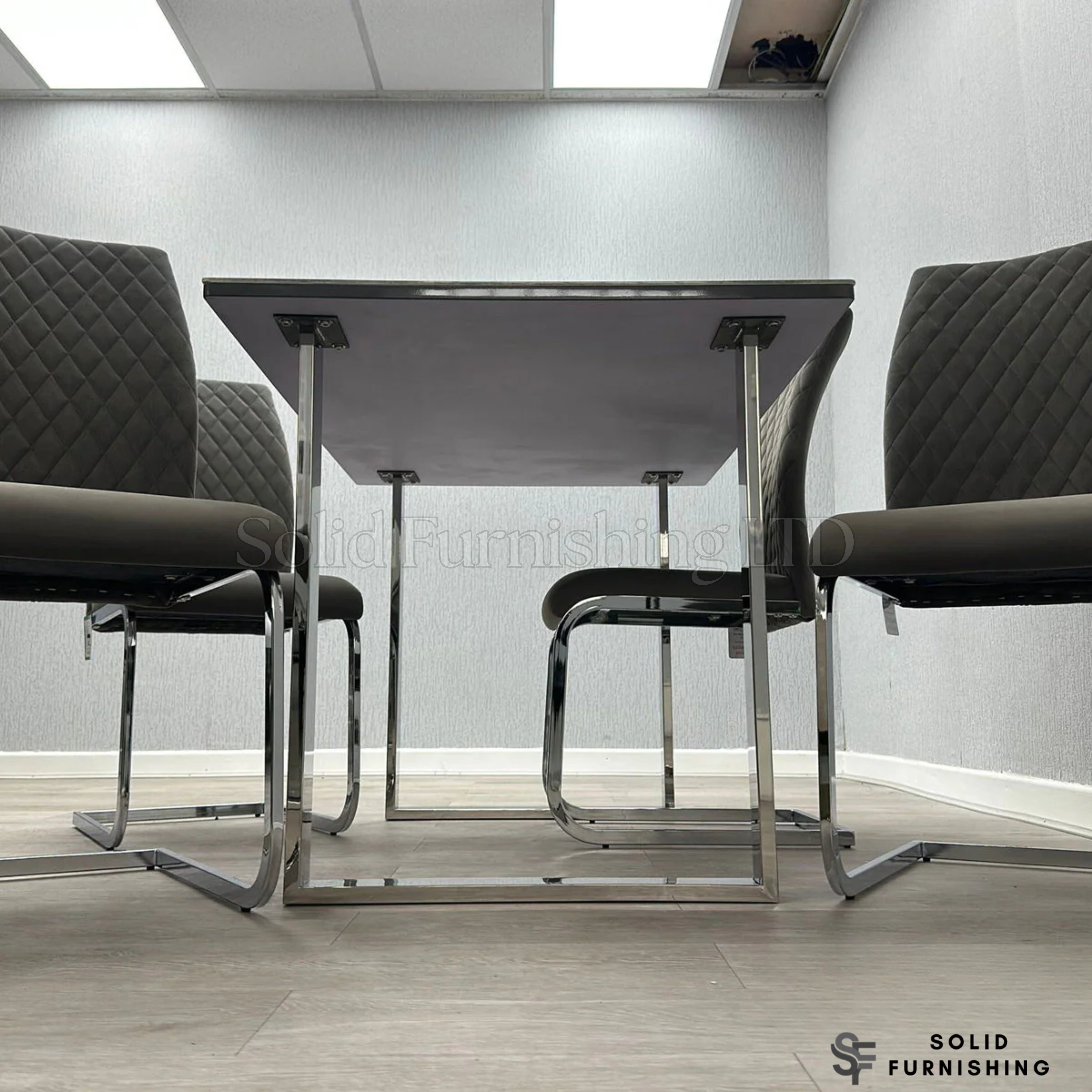 Tokyo 4 Seater Grey Stone Effect Glass Dining Set – 120cm Table & 4 Chairs