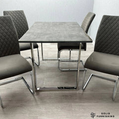 Tokyo 4 Seater Grey Stone Effect Glass Dining Set – 120cm Table & 4 Chairs