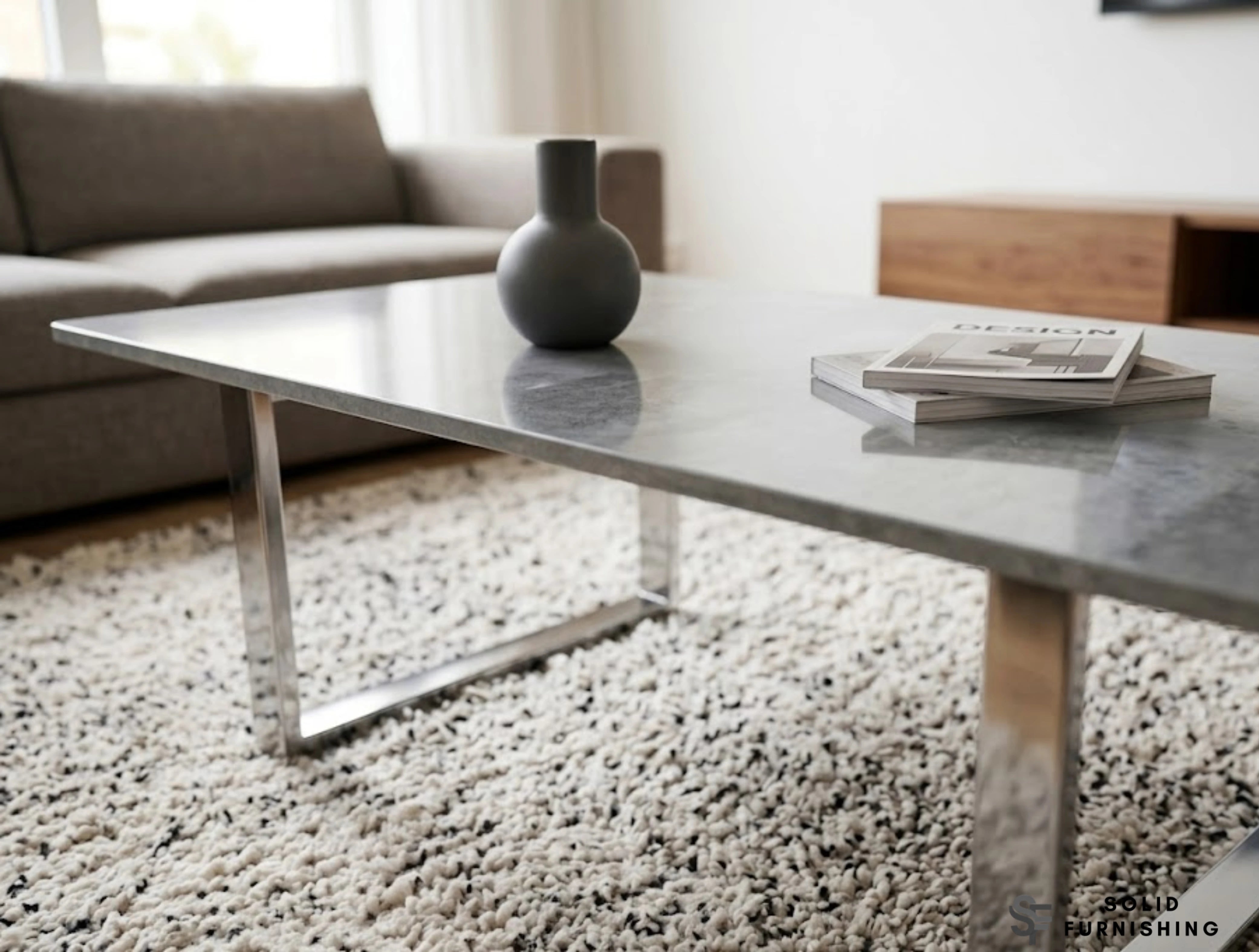 Tokyo Grey Coffee Table – Minimalist Chrome Frame Centre Table
