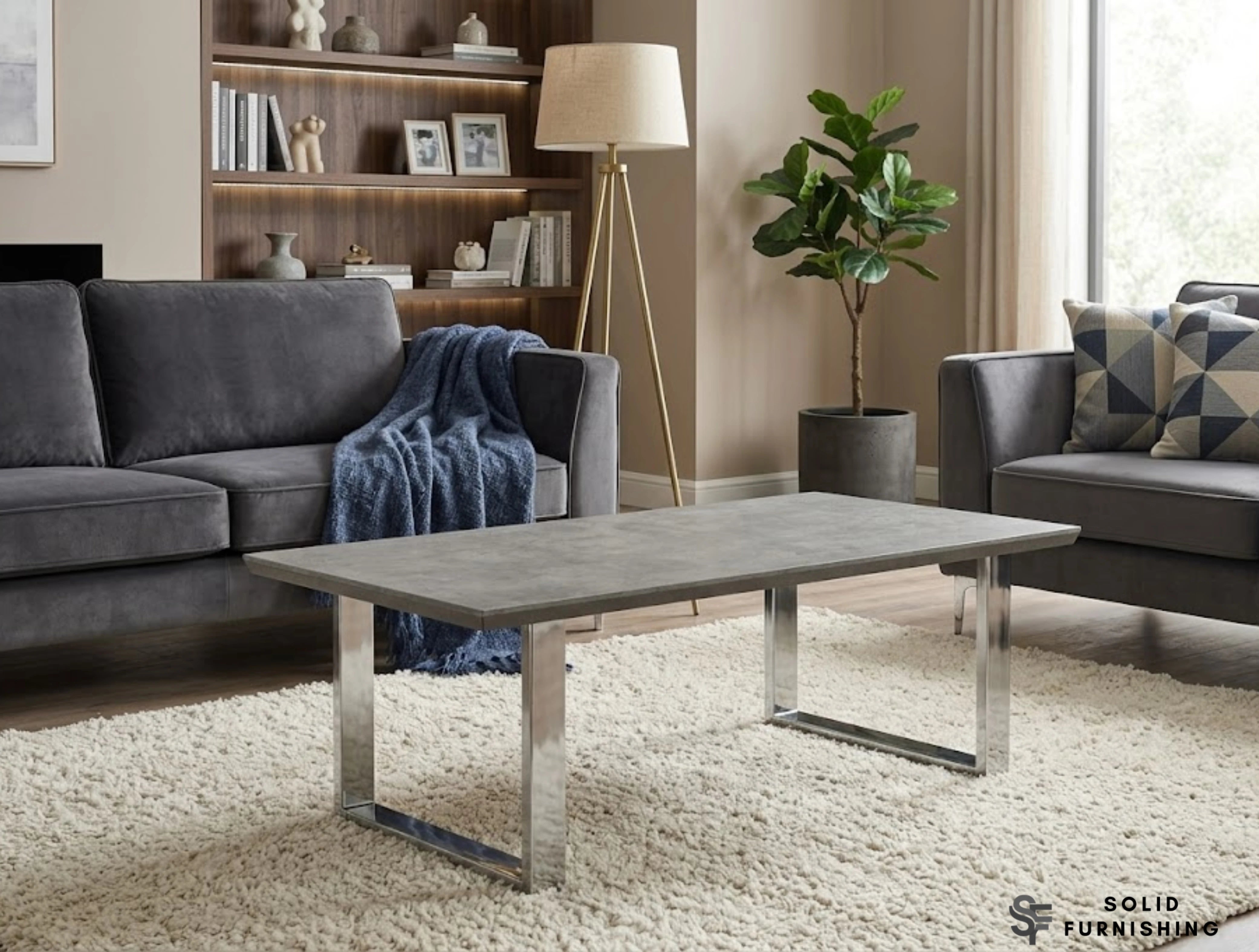 Tokyo Grey Coffee Table – Minimalist Chrome Frame Centre Table