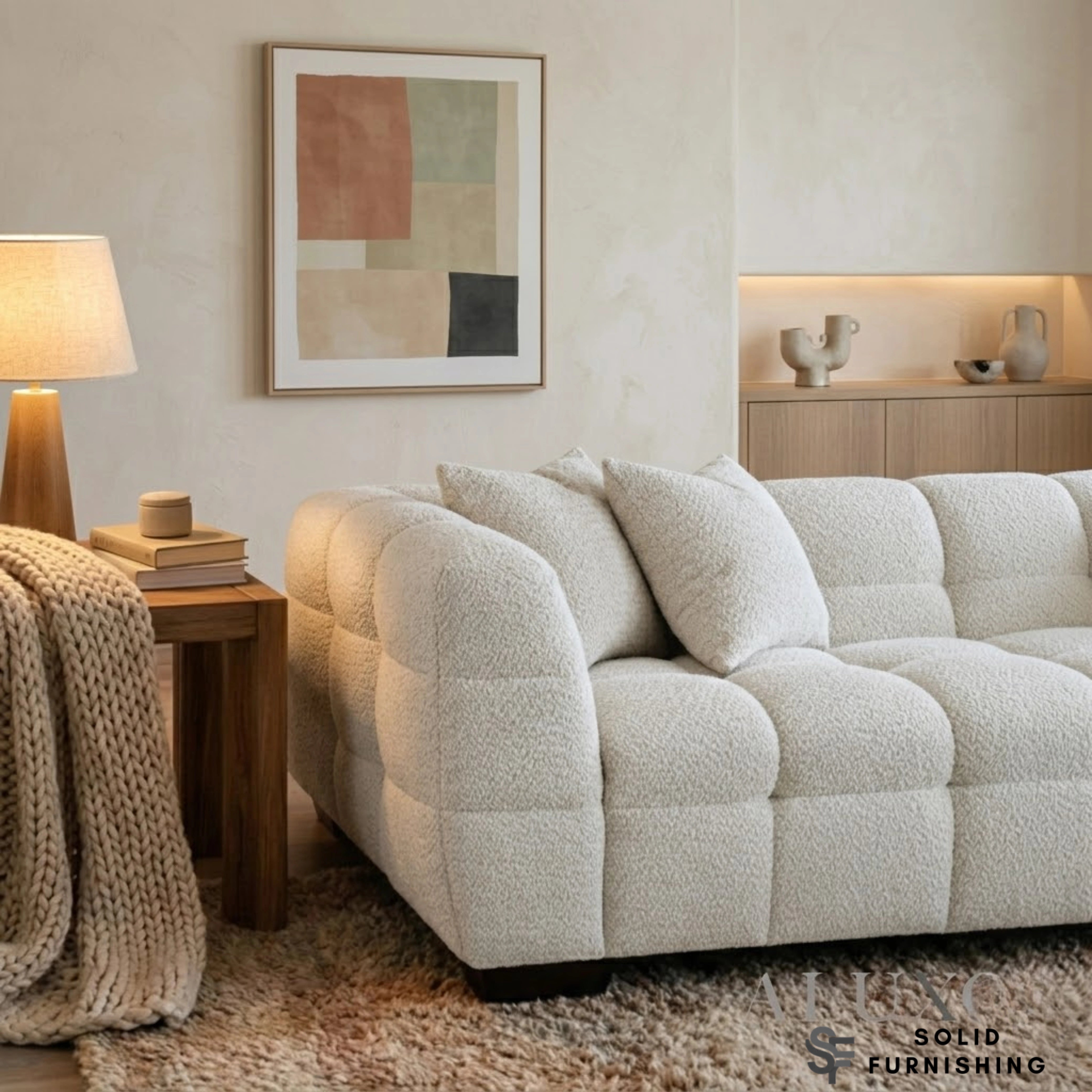 Tribeca Bubble Bouclé Sofa Set – Oatmeal Beige 3 Seater, 4 Seater, Armchair & Footstool