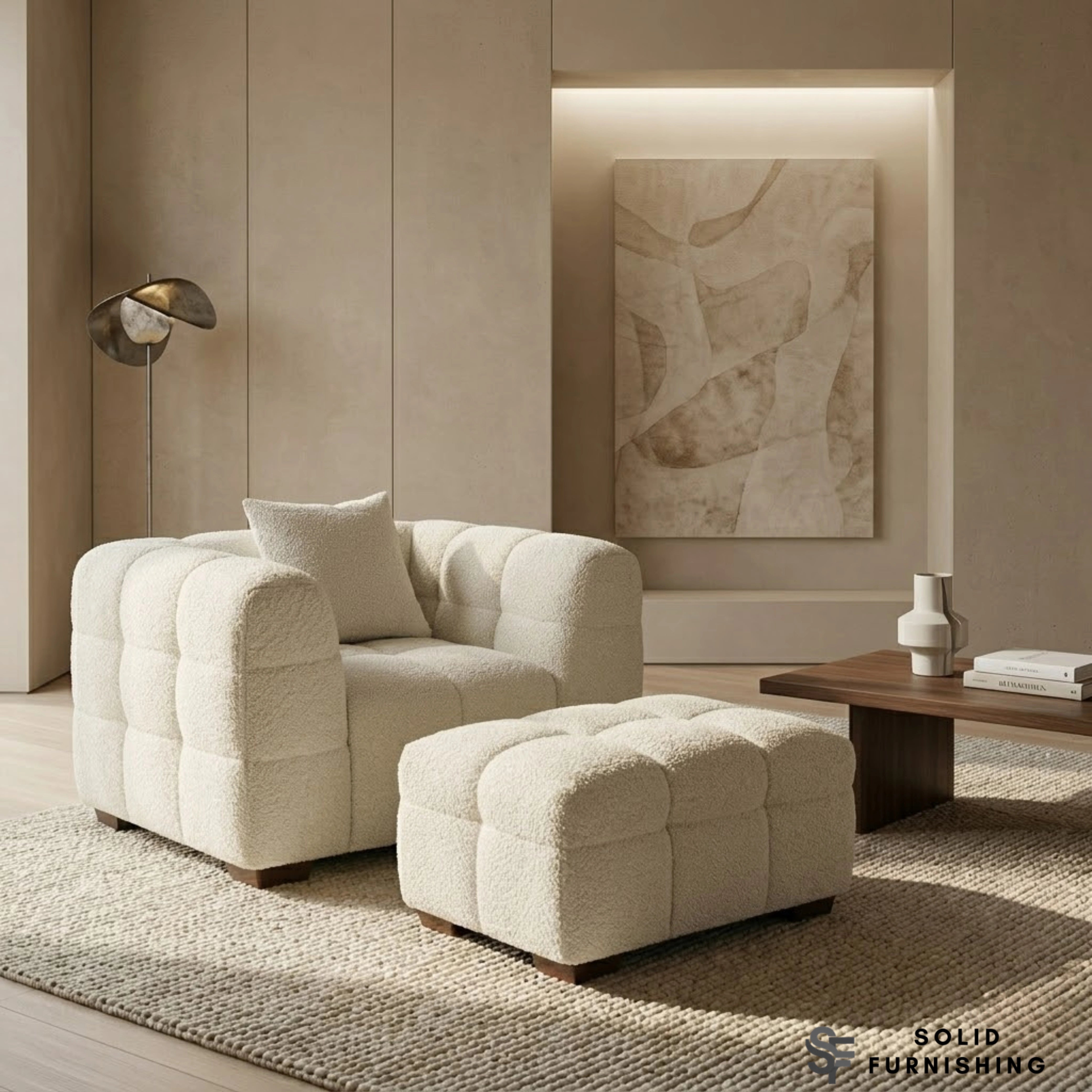 Tribeca Bubble Bouclé Sofa Set – Oatmeal Beige 3 Seater, 4 Seater, Armchair & Footstool