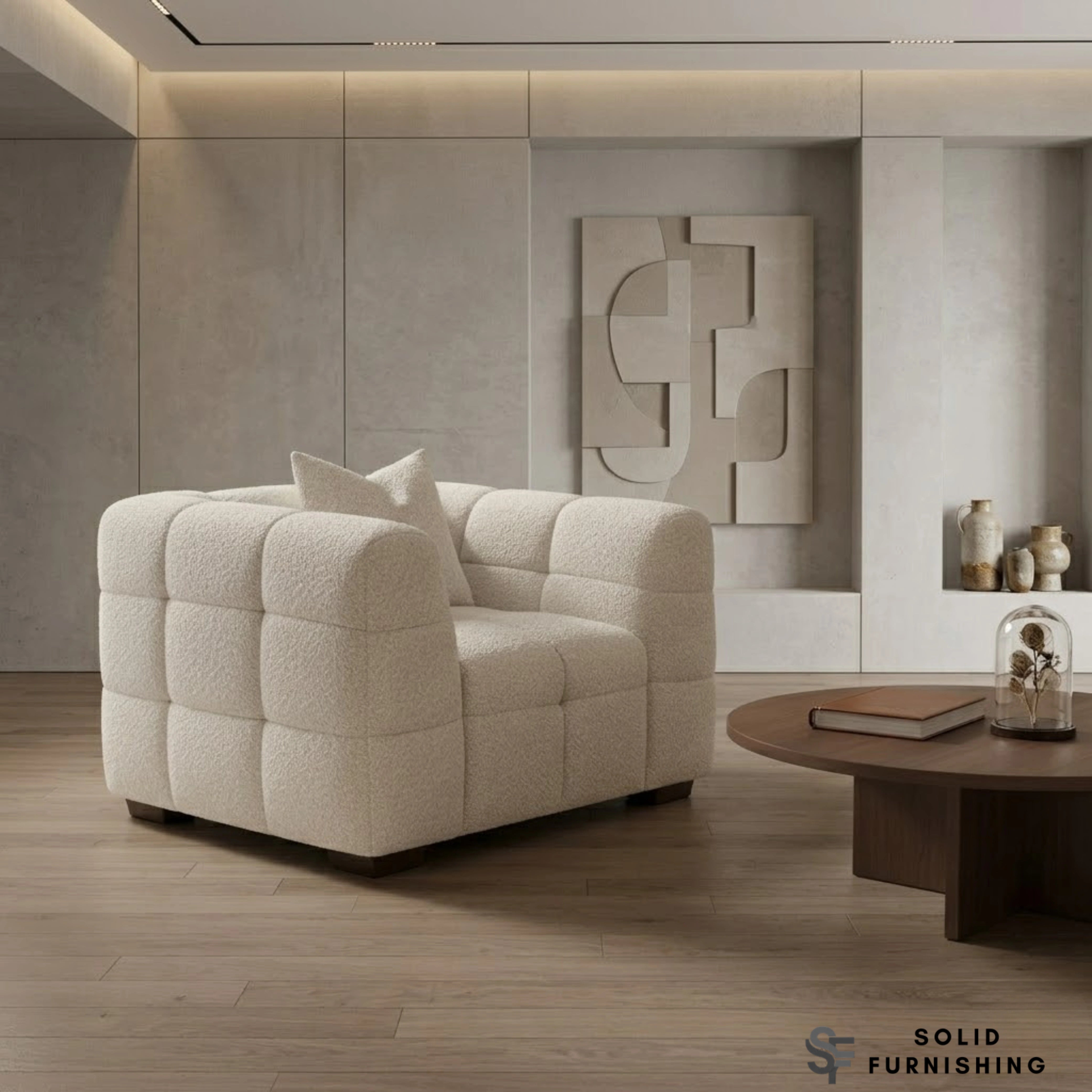 Tribeca Bubble Bouclé Sofa Set – Oatmeal Beige 3 Seater, 4 Seater, Armchair & Footstool
