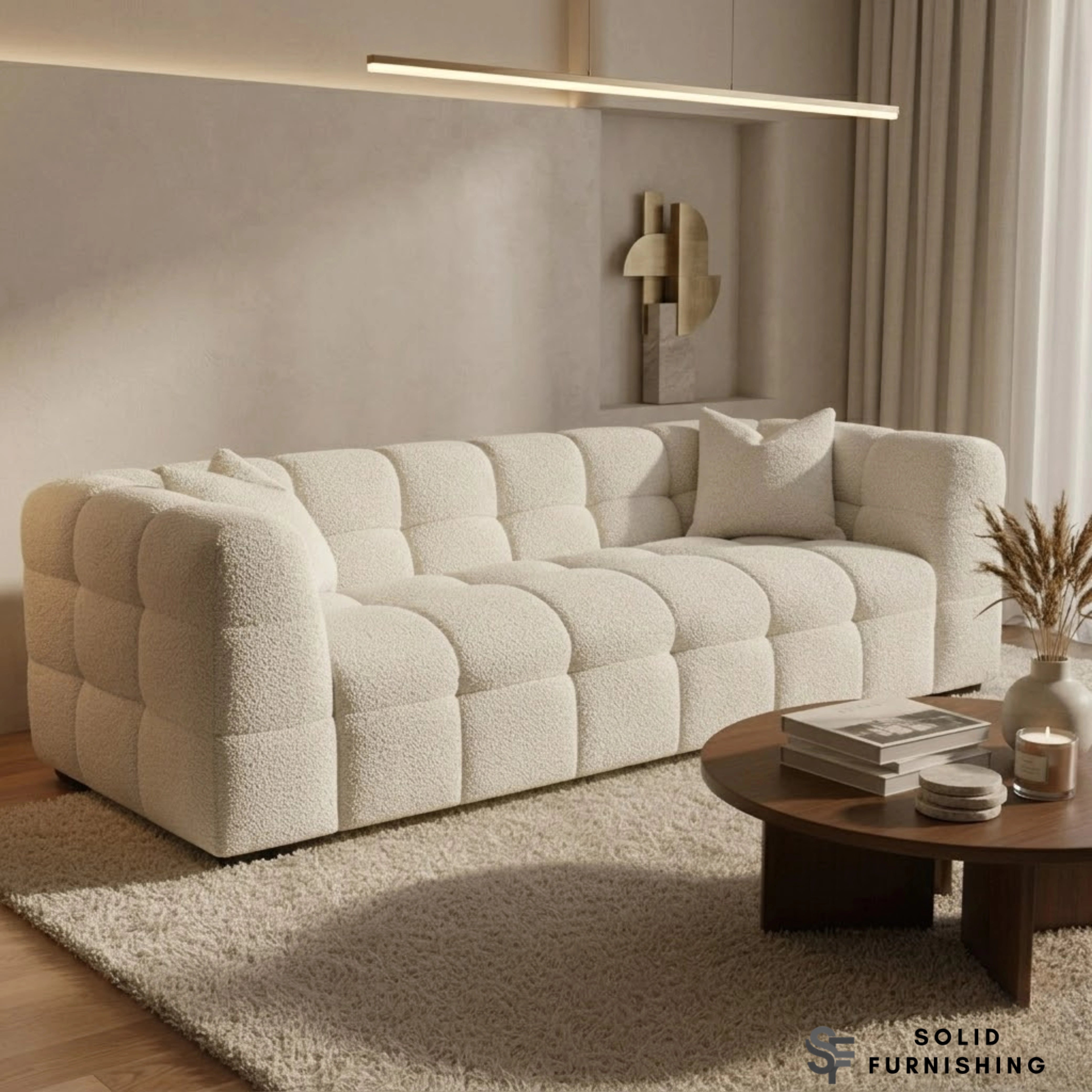 Tribeca Bubble Bouclé Sofa Set – Oatmeal Beige 3 Seater, 4 Seater, Armchair & Footstool