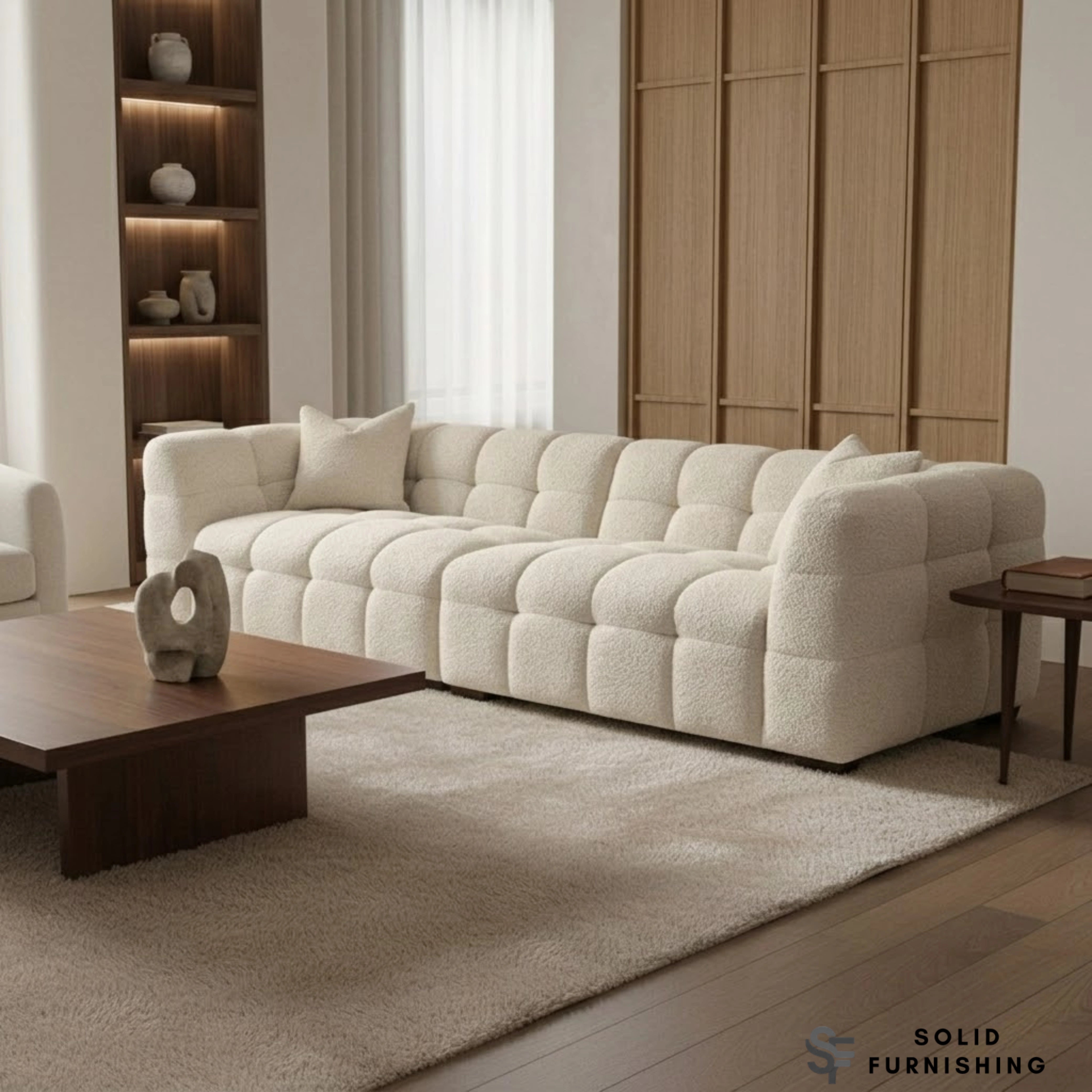 Tribeca Bubble Bouclé Sofa Set – Oatmeal Beige 3 Seater, 4 Seater, Armchair & Footstool