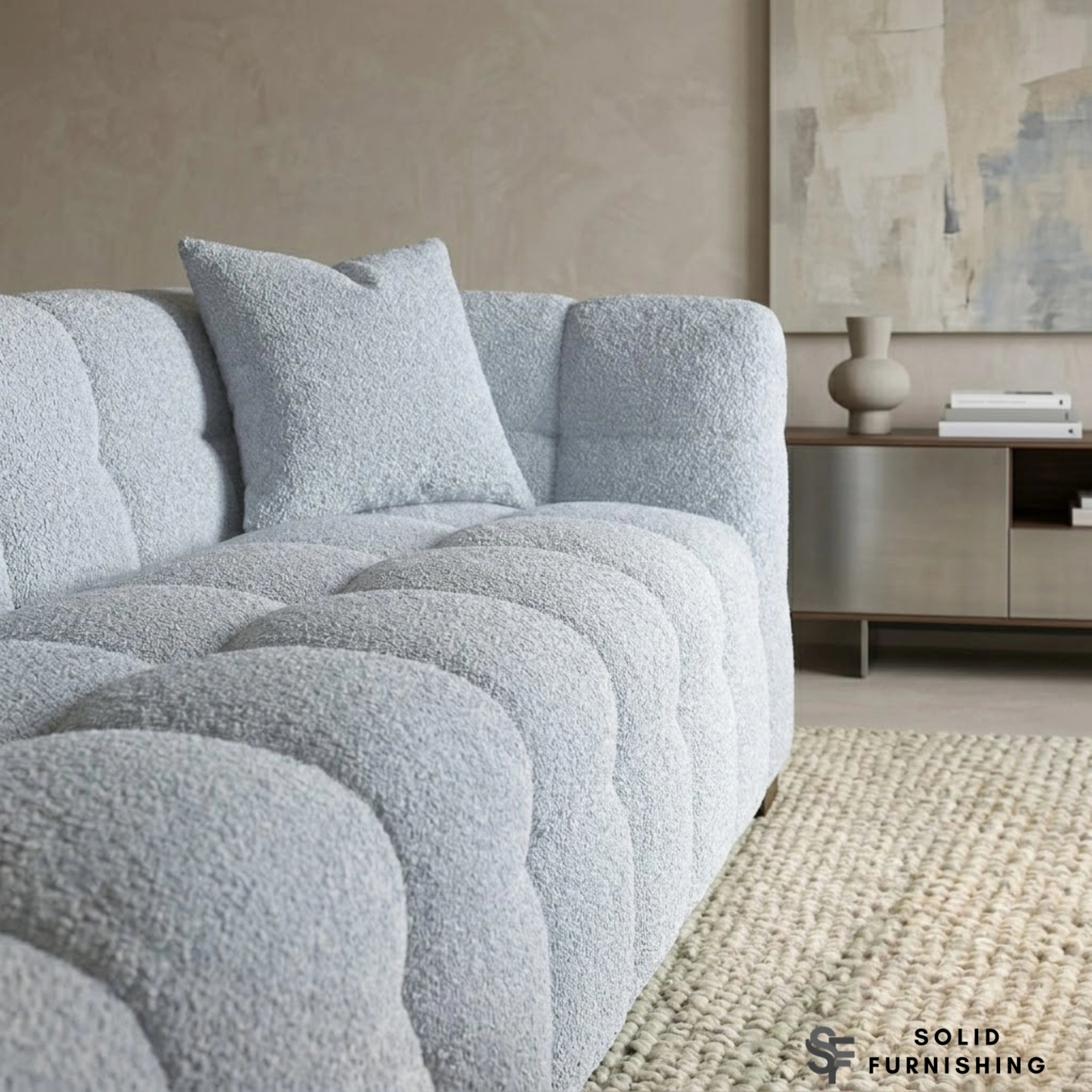 Tribeca Bubble Bouclé Sofa Set – Pearl 4 Seater, 3 Seater, Armchair & Footstool