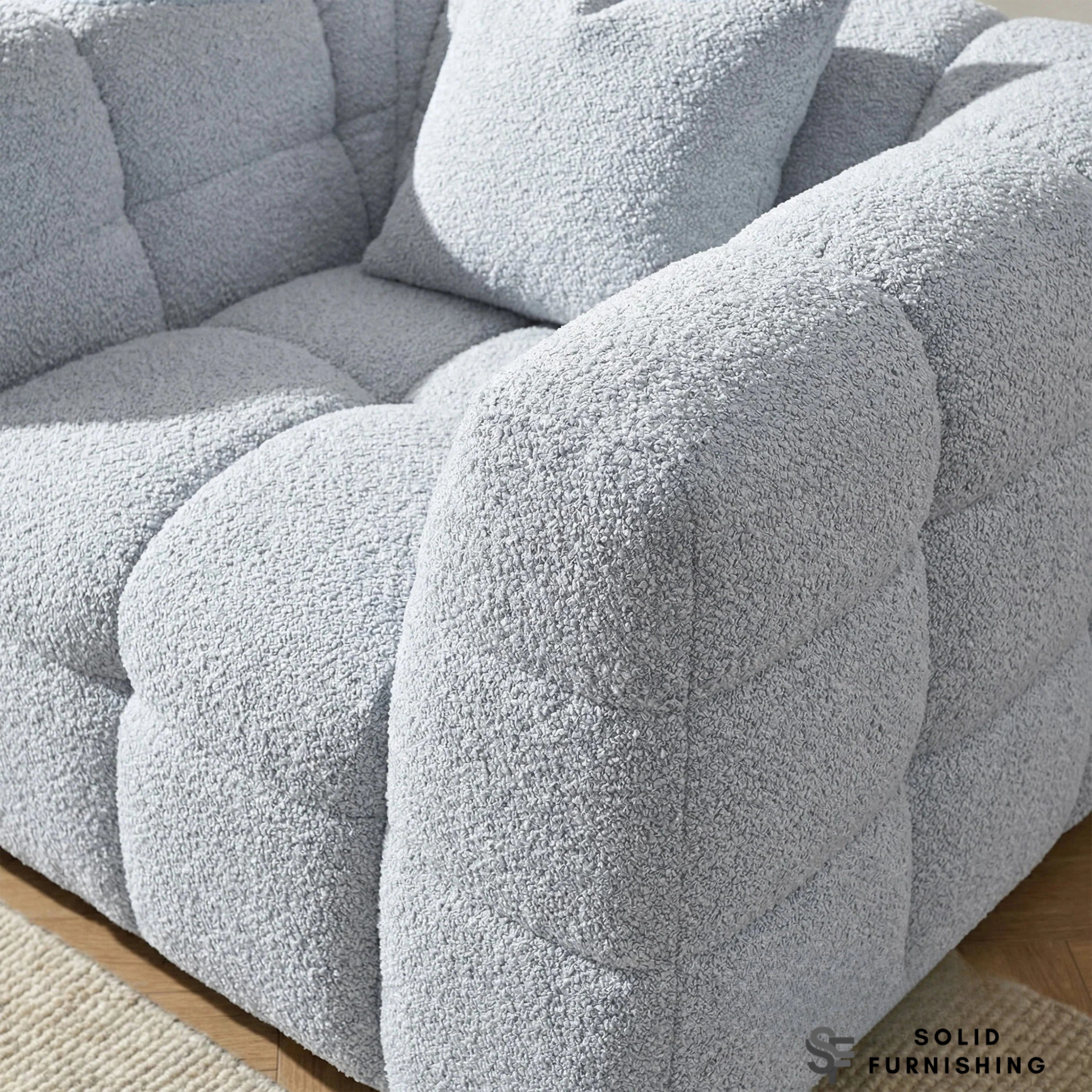 Tribeca Bubble Bouclé Sofa Set – Pearl 4 Seater, 3 Seater, Armchair & Footstool