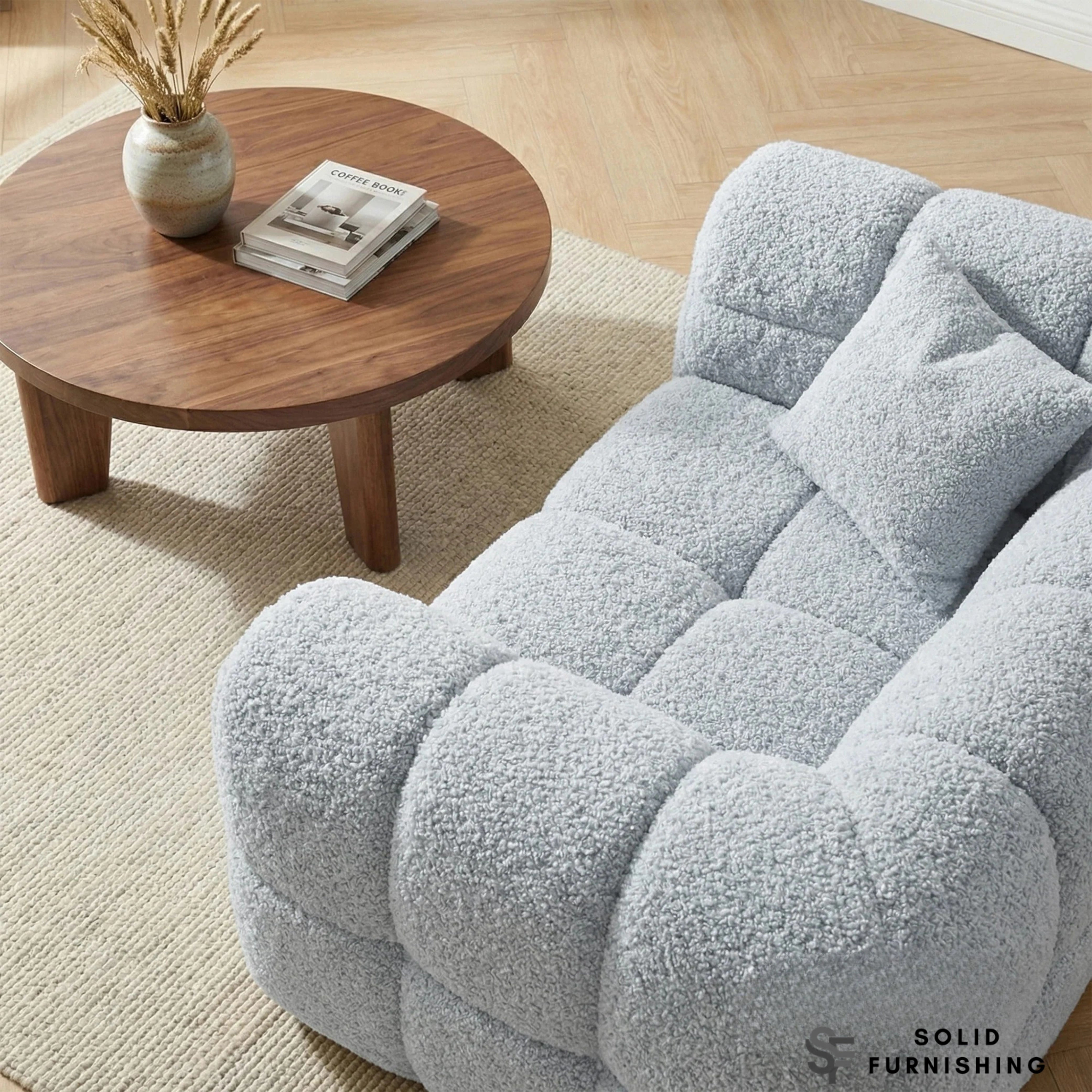 Tribeca Bubble Bouclé Sofa Set – Pearl 4 Seater, 3 Seater, Armchair & Footstool