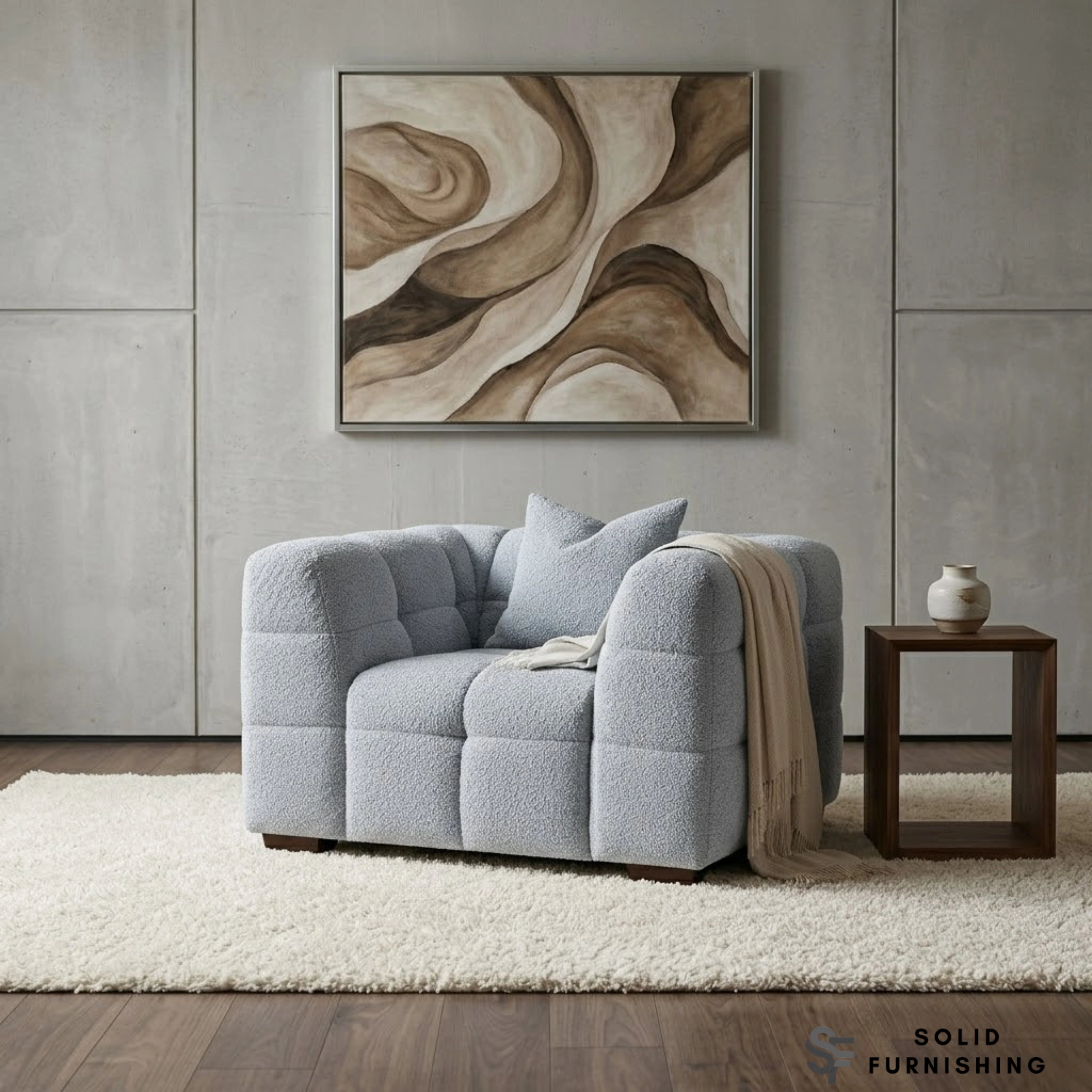 Tribeca Bubble Bouclé Sofa Set – Pearl 4 Seater, 3 Seater, Armchair & Footstool