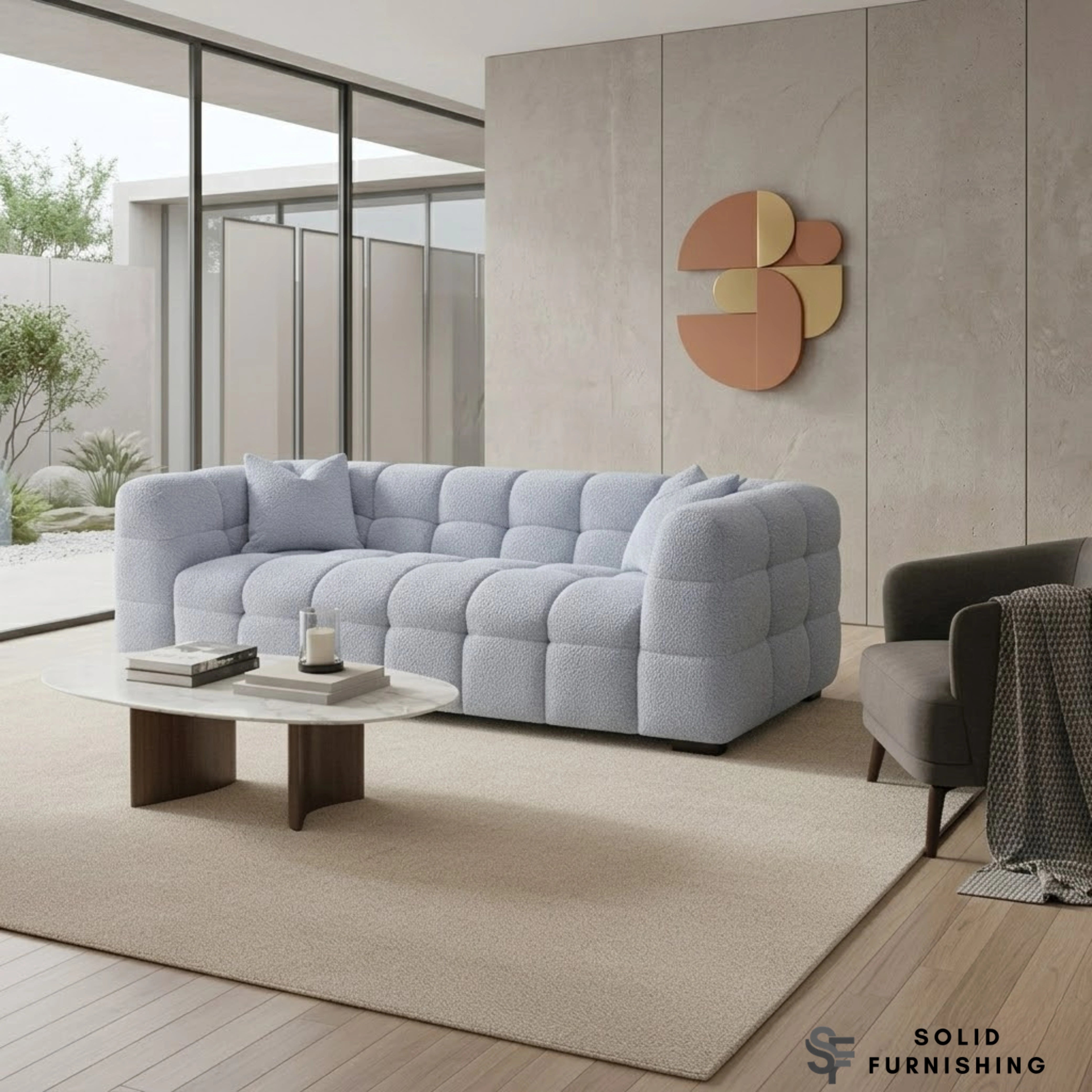 Tribeca Bubble Bouclé Sofa Set – Pearl 4 Seater, 3 Seater, Armchair & Footstool