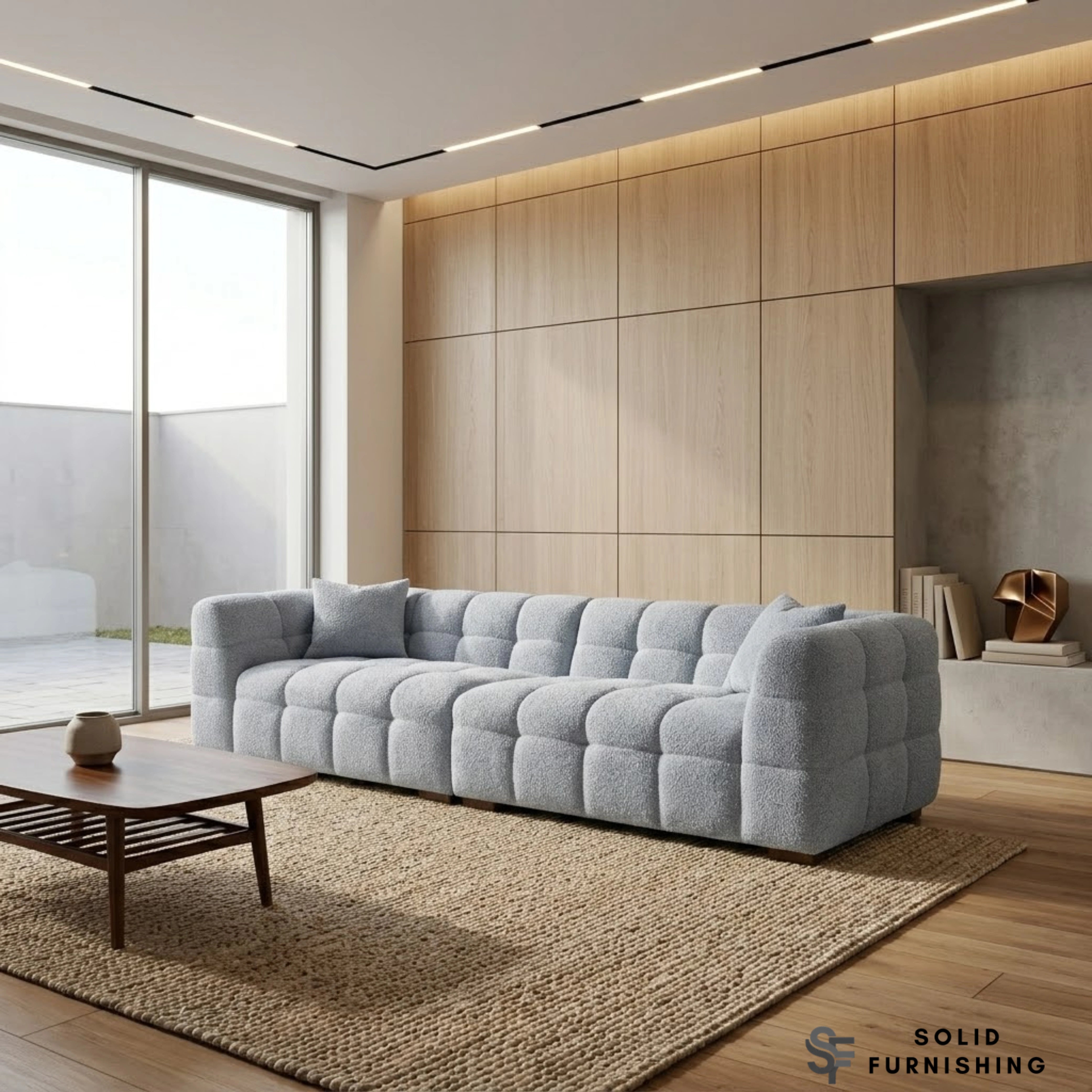 Tribeca Bubble Bouclé Sofa Set – Pearl 4 Seater, 3 Seater, Armchair & Footstool