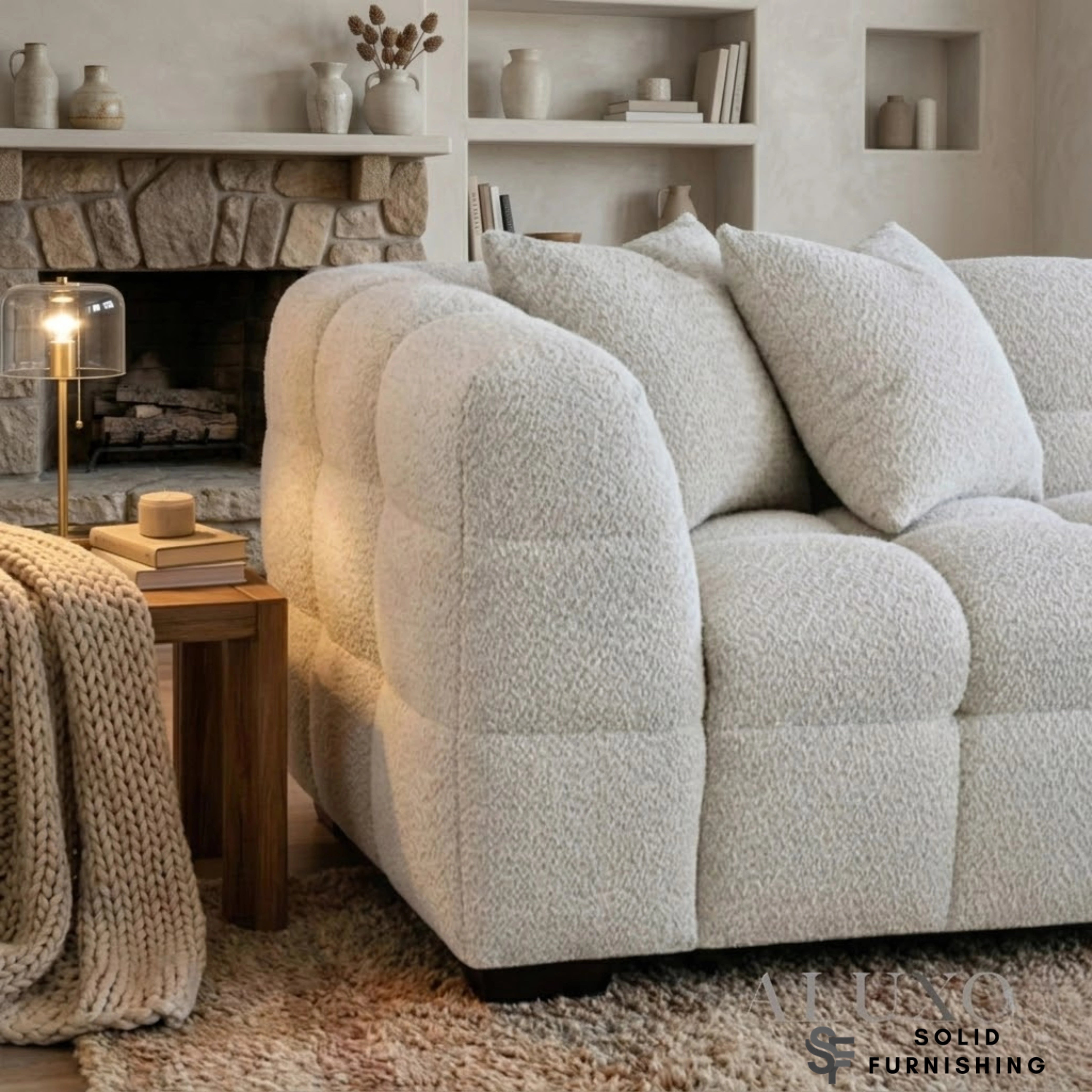 Tribeca Bubble Right Hand / Left Hand Facing Corner Sofa – Oatmeal Beige Bouclé
