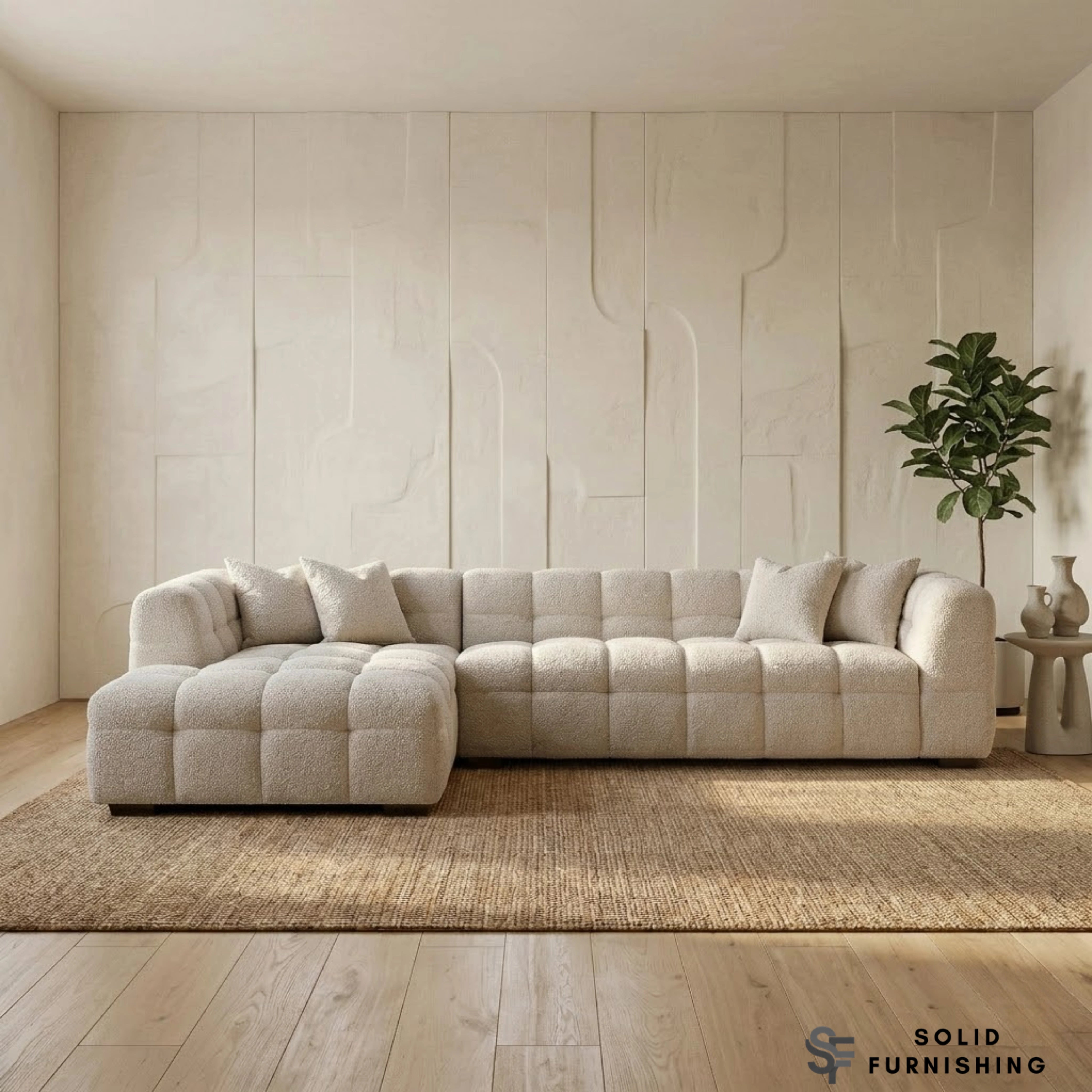 Tribeca Bubble Right Hand / Left Hand Facing Corner Sofa – Oatmeal Beige Bouclé