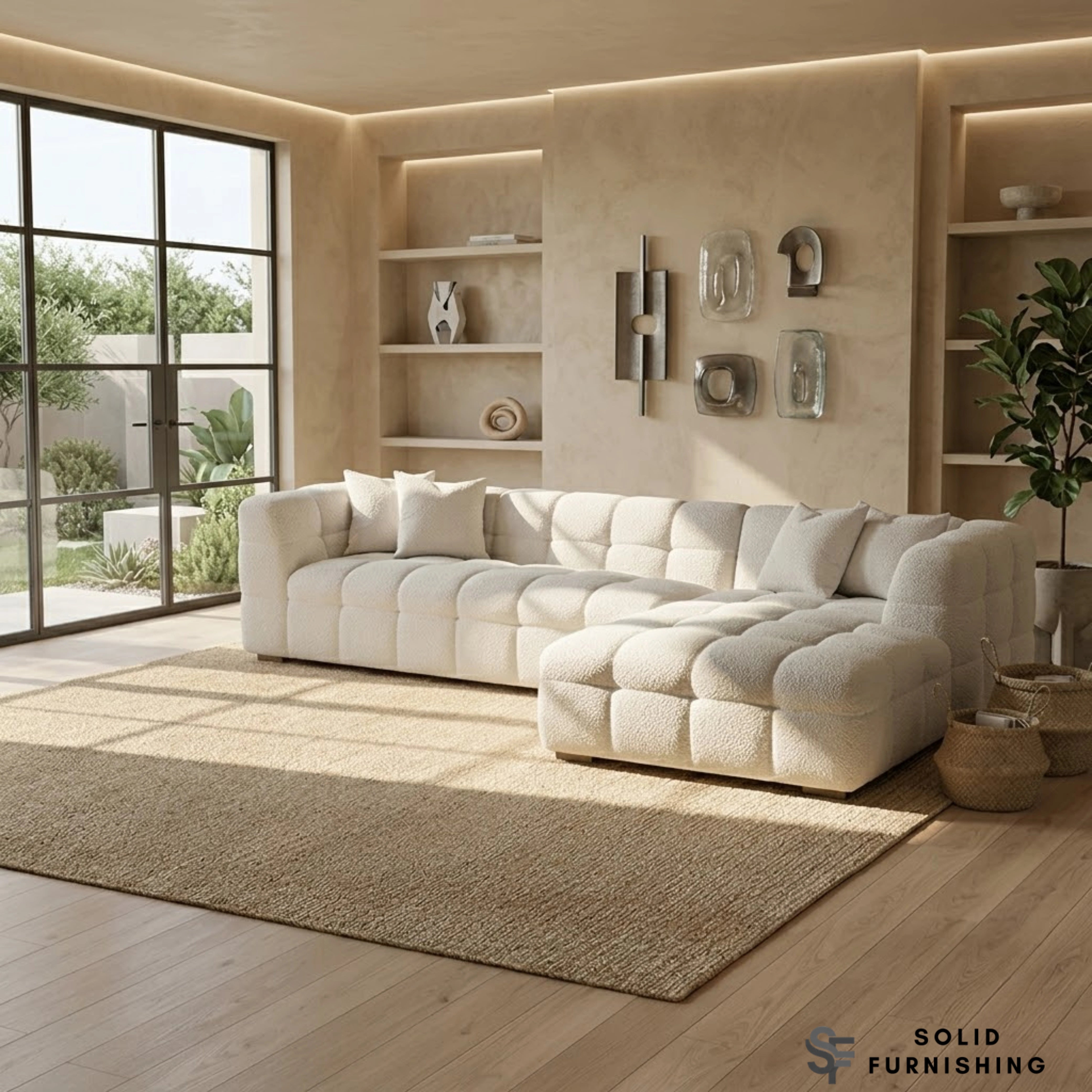 Tribeca Bubble Right Hand / Left Hand Facing Corner Sofa – Oatmeal Beige Bouclé