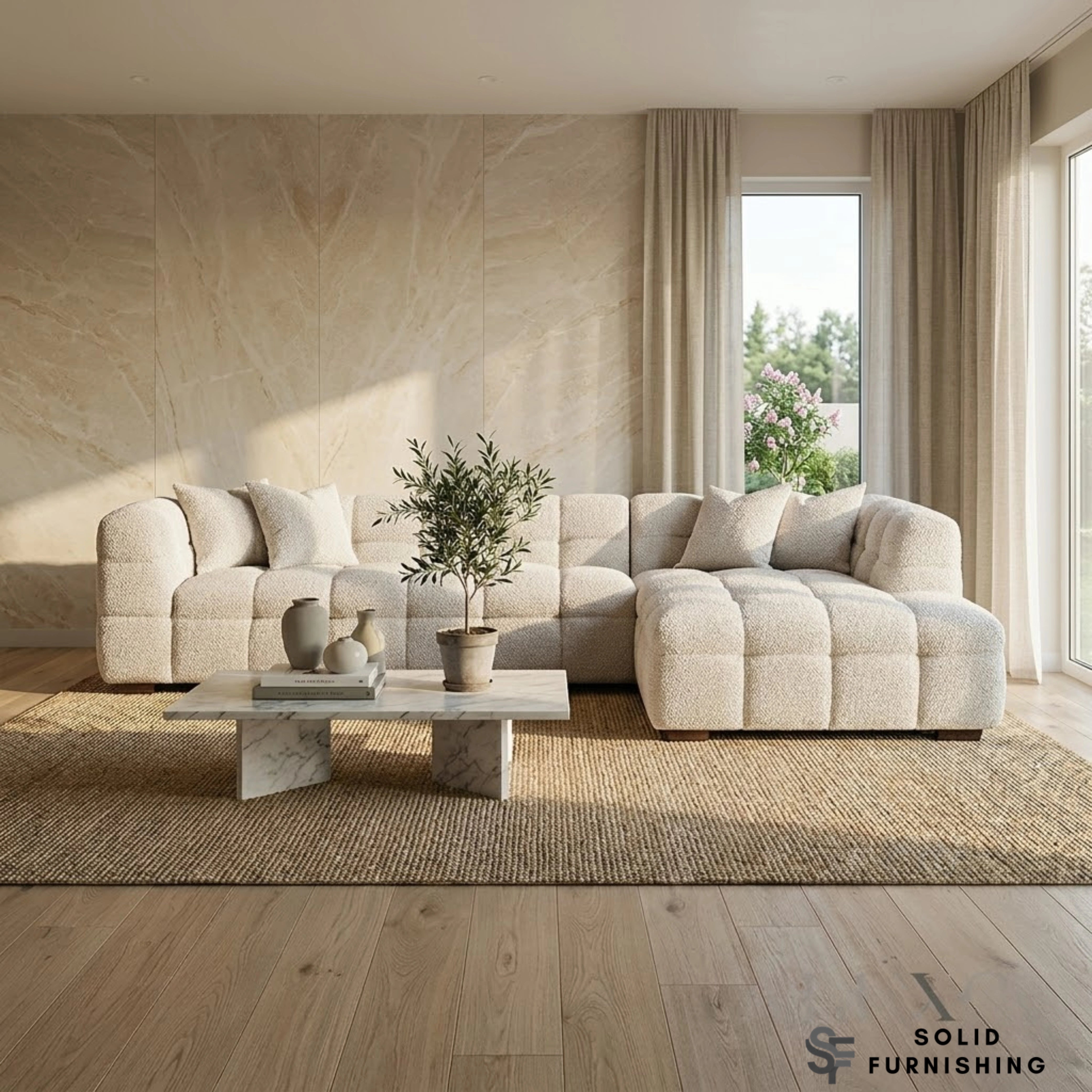 Tribeca Bubble Right Hand / Left Hand Facing Corner Sofa – Oatmeal Beige Bouclé