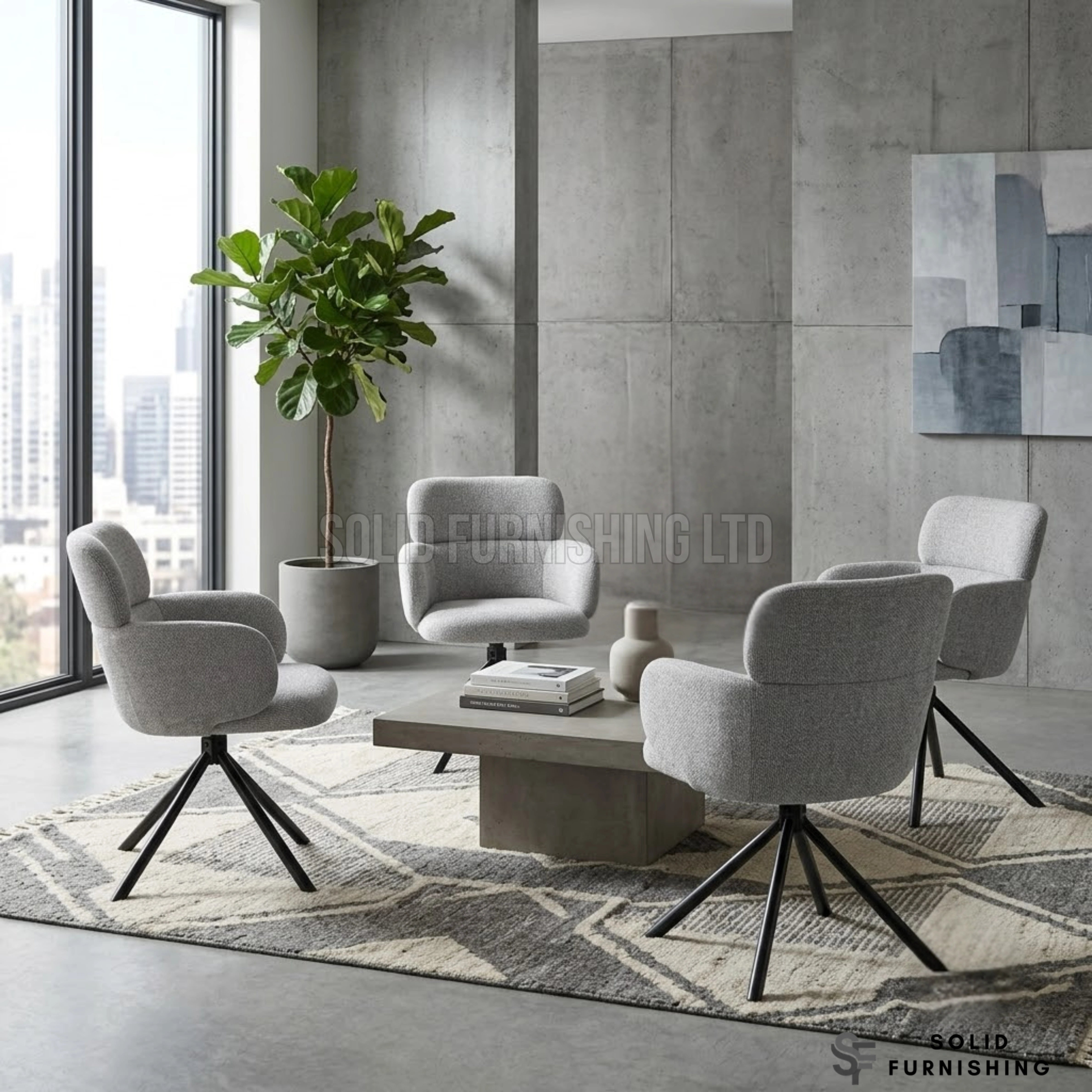 Tuscany Grey 360 Swivel Dining Chairs – Upholstered Armchairs with Black Base (Set of 2)