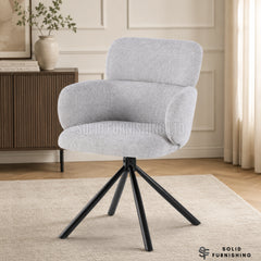 Tuscany Grey 360 Swivel Dining Chairs – Upholstered Armchairs with Black Base (Set of 2)