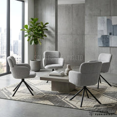 Tuscany Grey 360 Swivel Dining Chairs – Upholstered Armchairs with Black Base (Set of 2)
