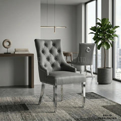 Valencia Hudson Grey PU Leather Ring Knocker Dining Chairs – Chrome Legs (Set of 2)