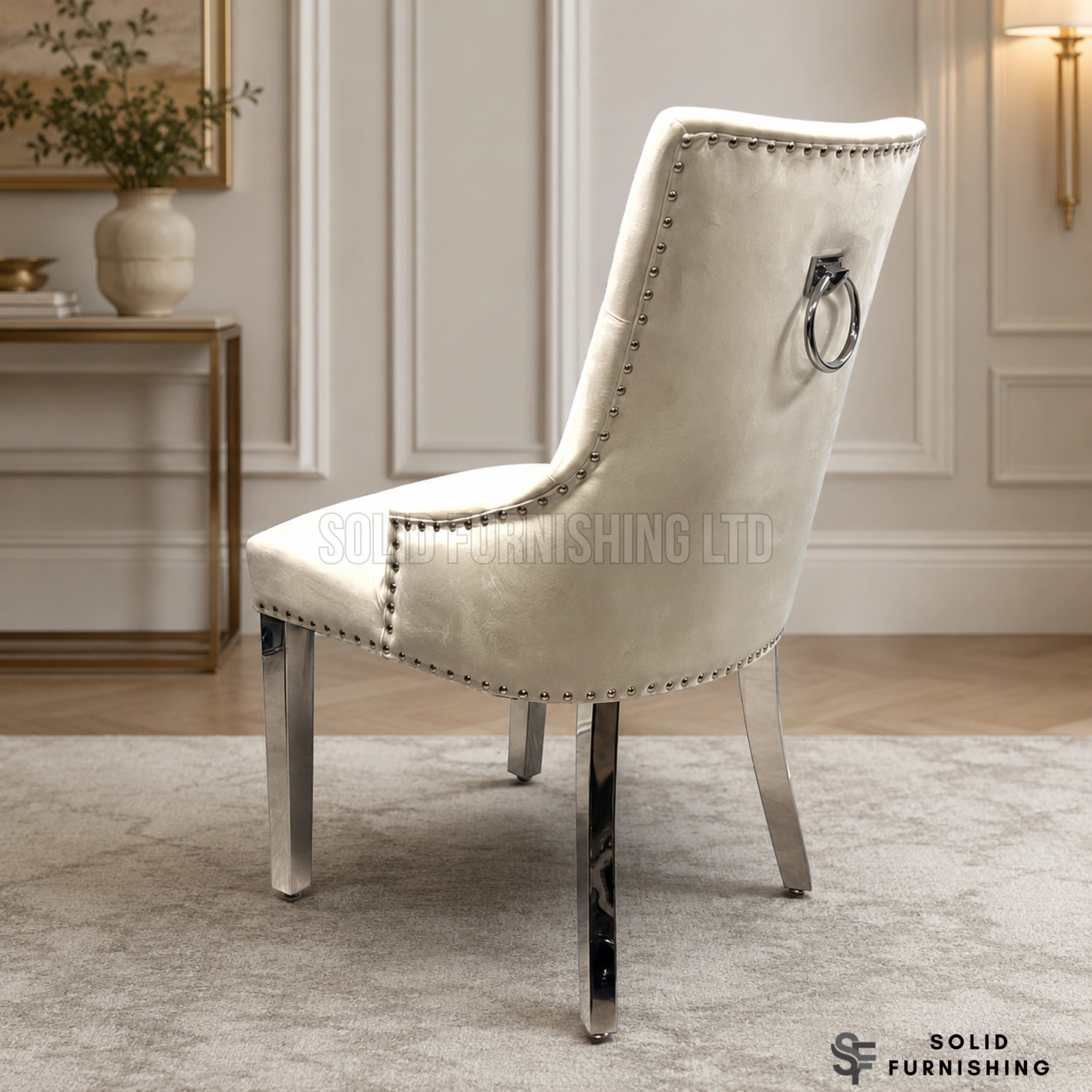 Valencia Plain Back Ring Knocker Velvet Dining Chairs – Chrome Legs (Set of 2)