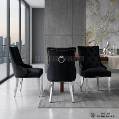 Valencia Plain Back Ring Knocker Velvet Dining Chairs – Chrome Legs (Set of 2)
