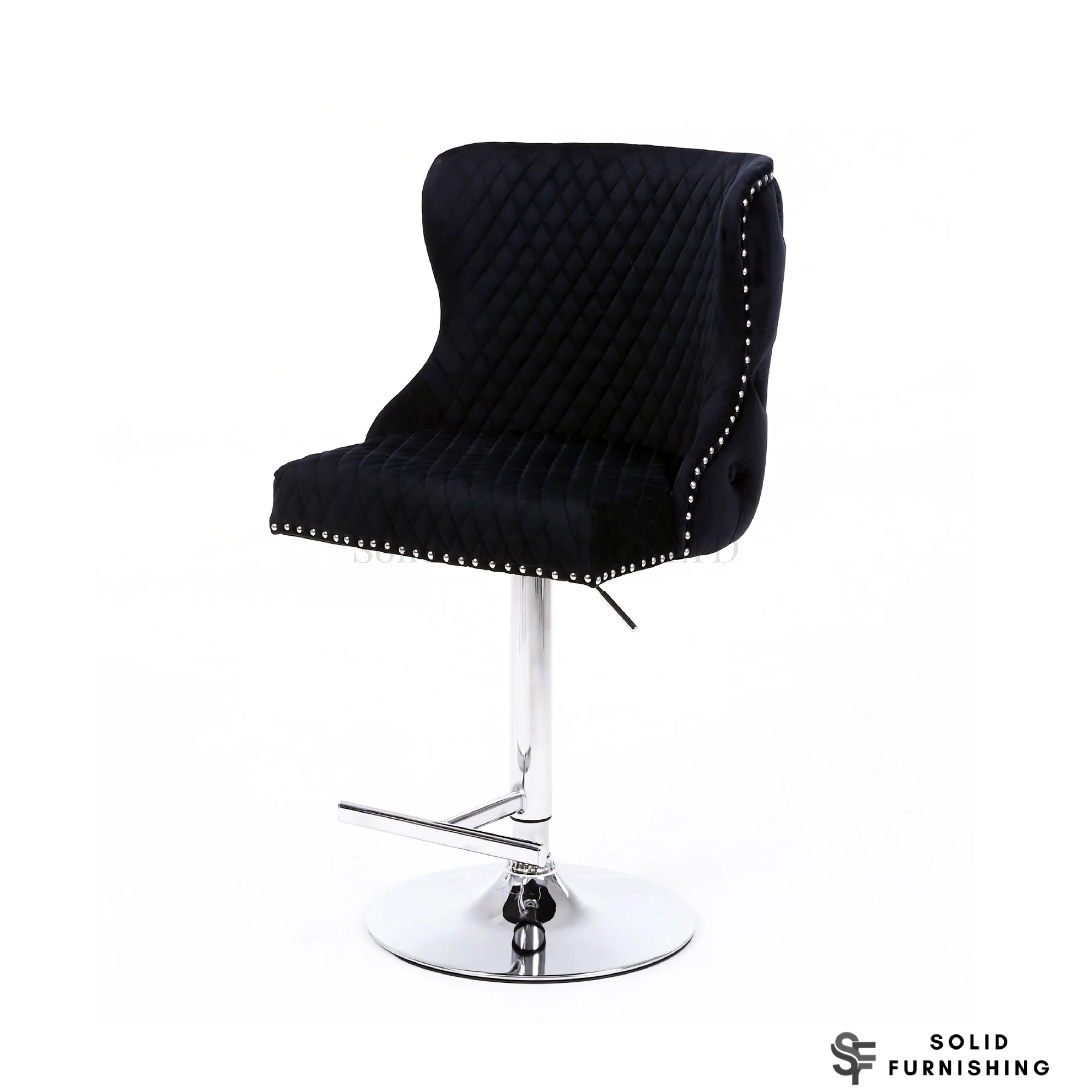 Valentino Black Velvet Adjustable Bar Stool – Chrome Lion Knocker Breakfast Bar Chair
