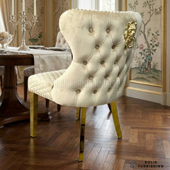 Valentino Gold Lion Knocker Velvet Dining Chairs – Black or Mink (Set of 2)