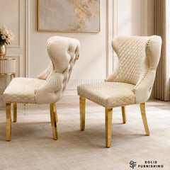 Valentino Gold Ring Knocker Velvet Dining Chairs – Black or Mink (Set of 2)