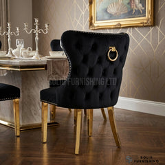 Valentino Gold Ring Knocker Velvet Dining Chairs – Black or Mink (Set of 2)