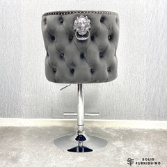 Valentino Grey Velvet Swivel Bar Stool – Chrome Lion Knocker Breakfast Bar Chair