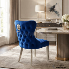 Valentino Lion Knocker Velvet Dining Chairs in Chrome Legs (Set of 2)