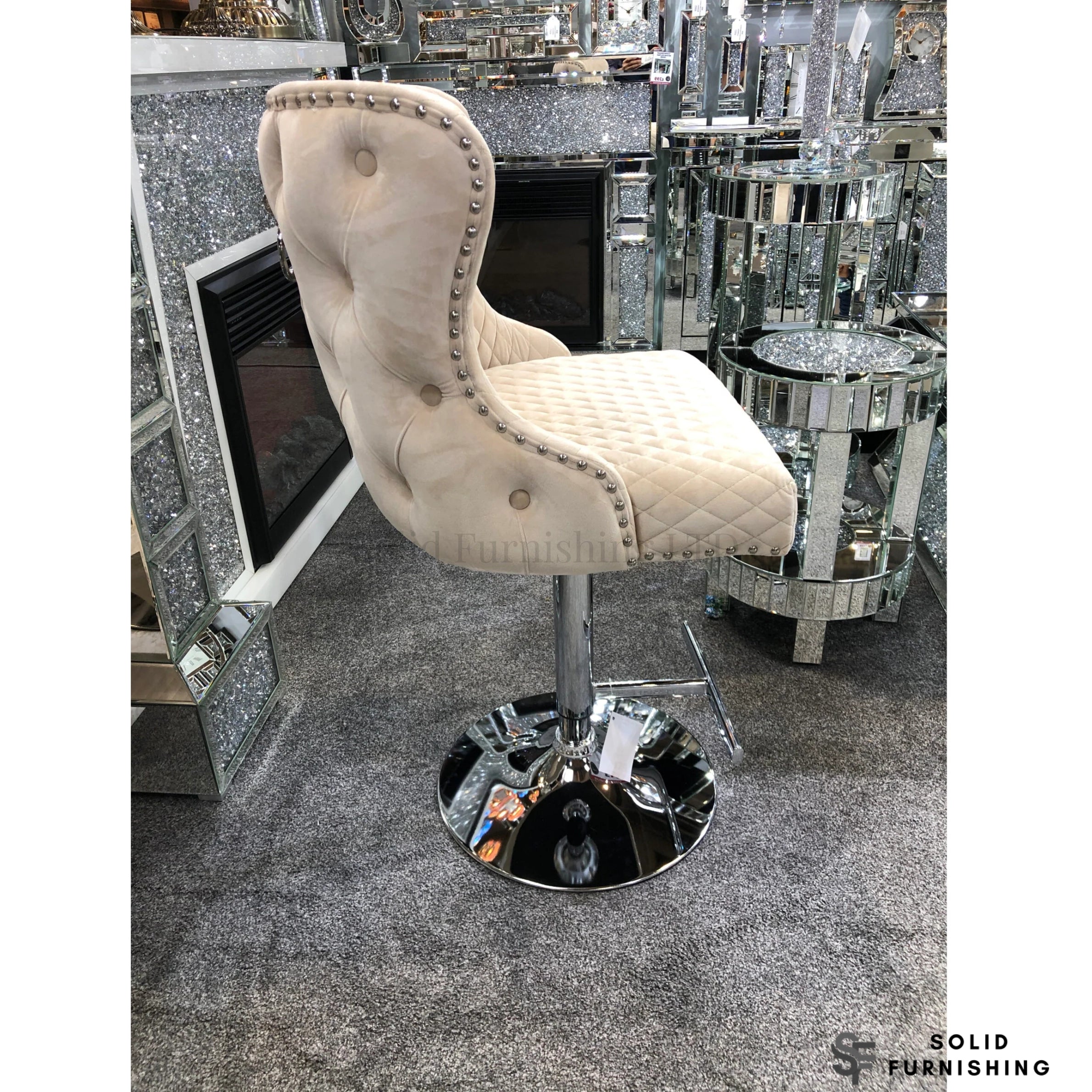 Valentino Mink Velvet Swivel Bar Stool – Chrome Lion Knocker Breakfast Bar Chair